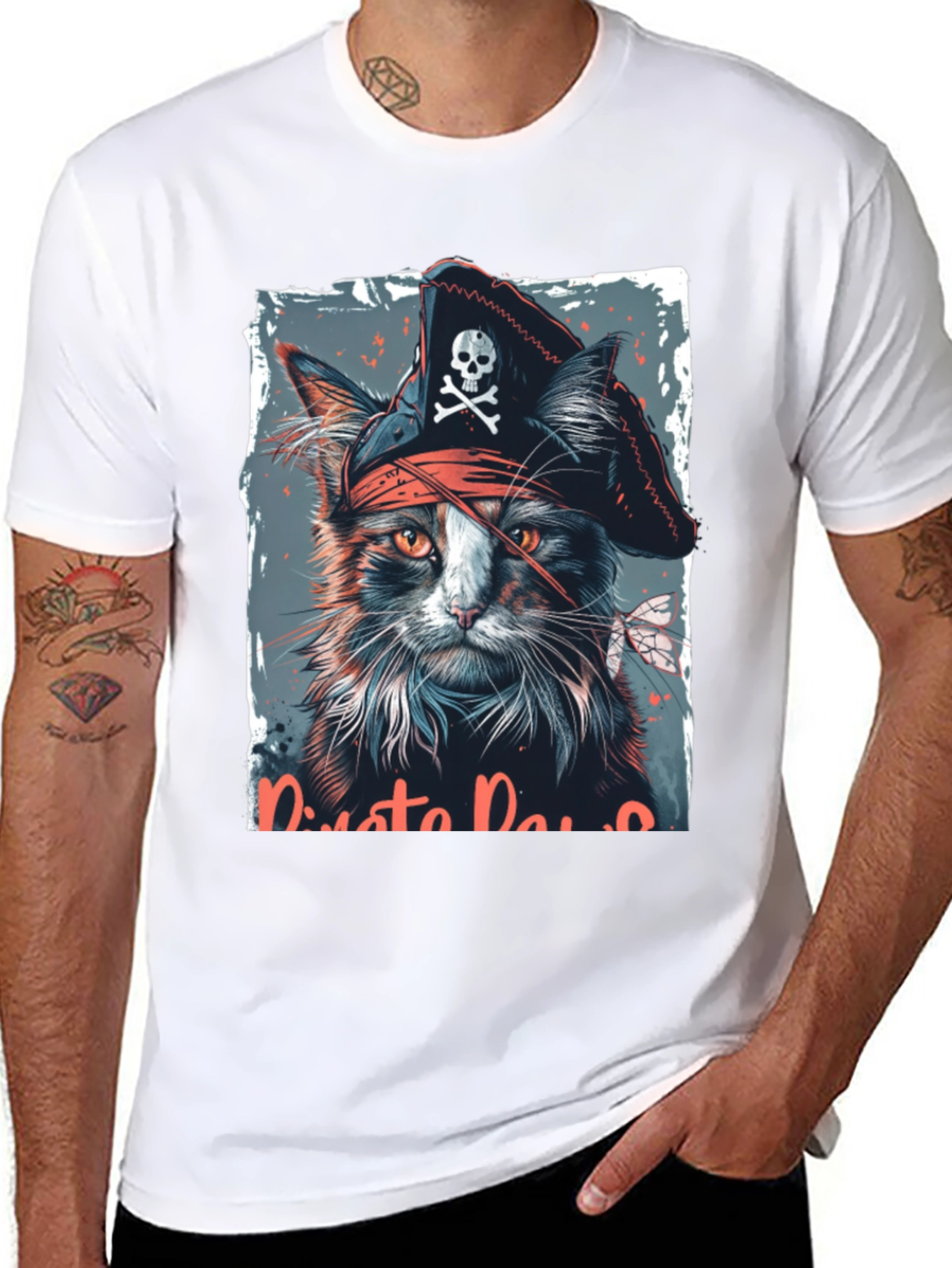Black Pirate Cat Graphic T-Shirt - Black view 8