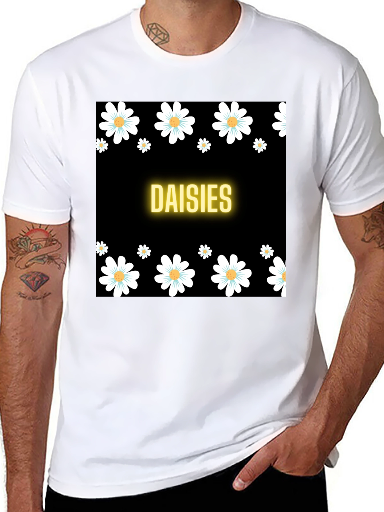 Black Daisies Black T-Shirt view 8