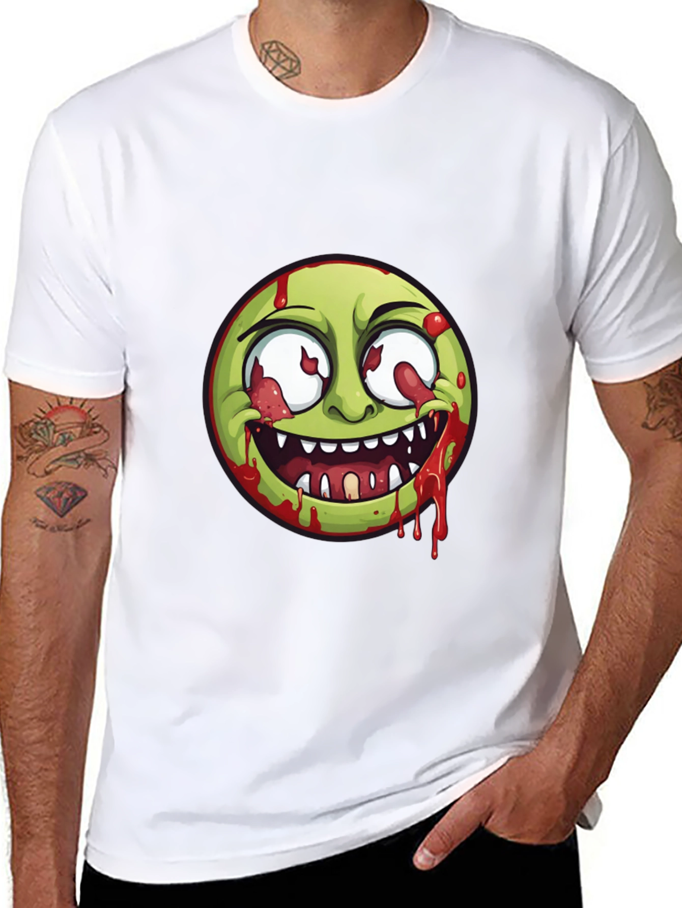 Black Zombie Emoji Graphic Print T-Shirt view 8