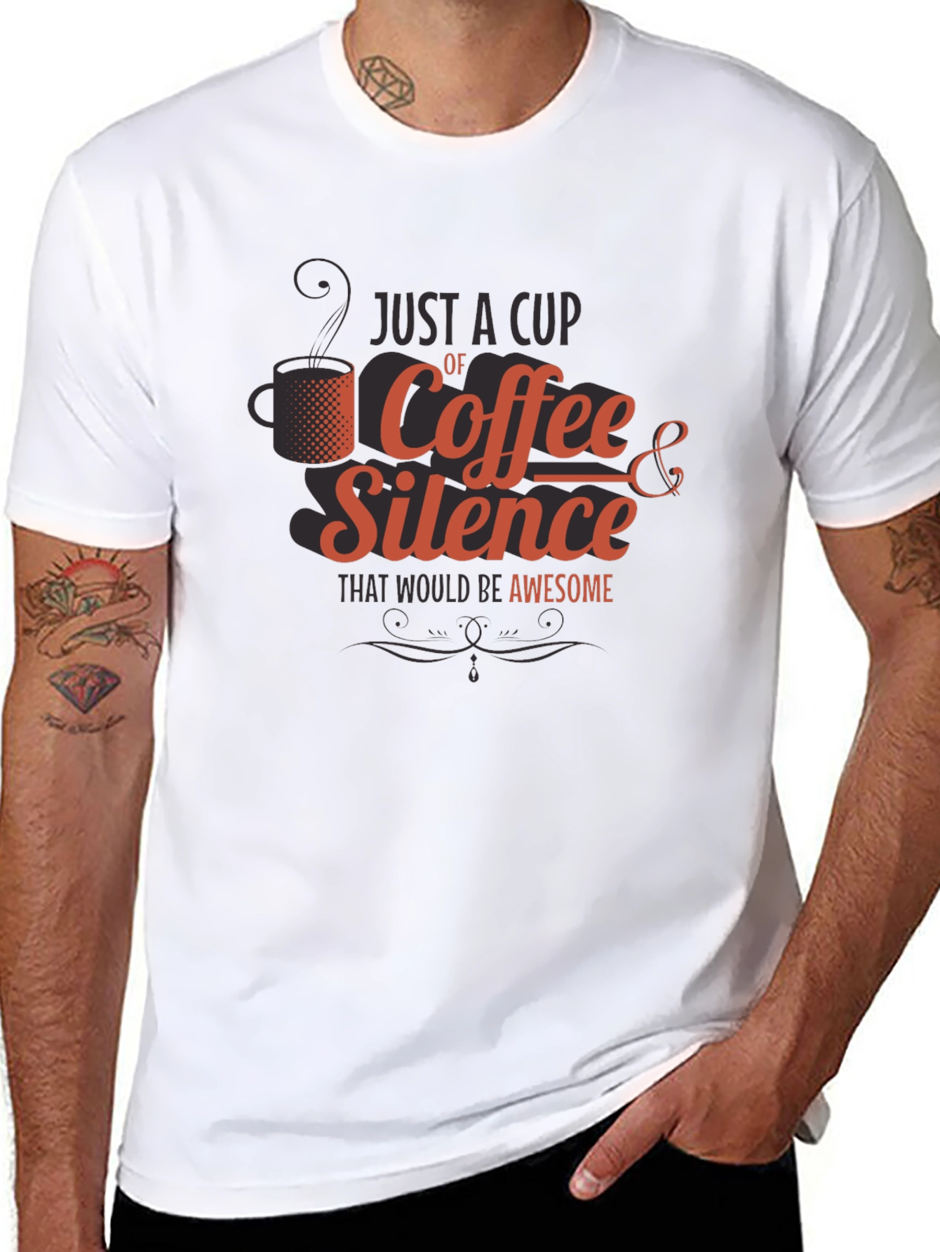 Black Coffee & Silence T-Shirt - Awesome Slogan Tee view 8