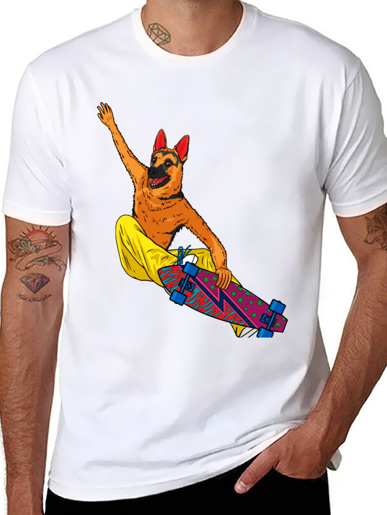Black Dog Riding Skateboard Graphic T-Shirt view 8