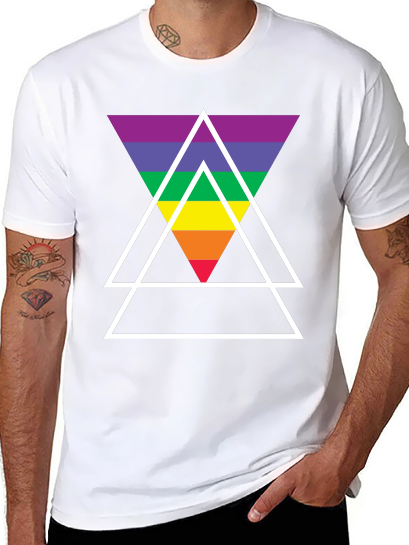Black Rainbow Triangle Graphic Tee - Stylish Casual Wear view 8