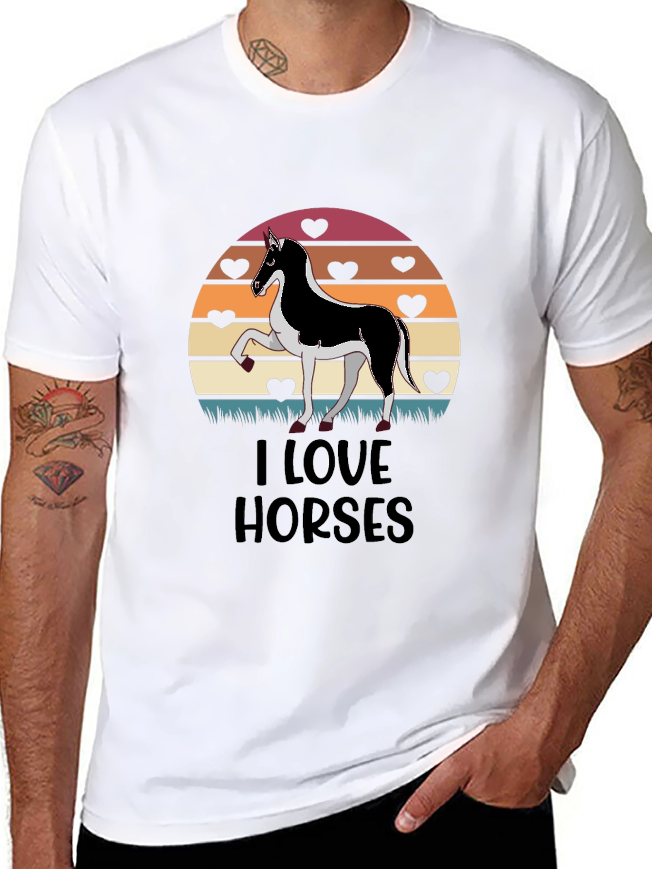 Black I Love Horses T-Shirt Graphic Tee view 8