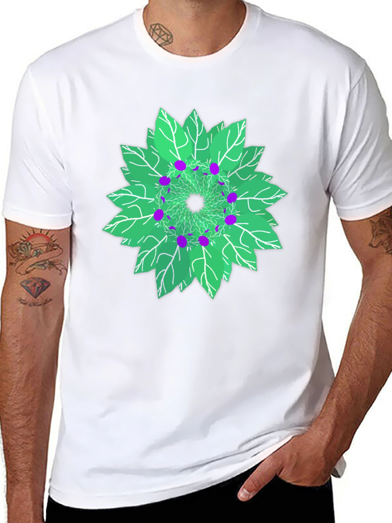 Black Nature Mandala Graphic T-Shirt - Unique Leaf Design view 8