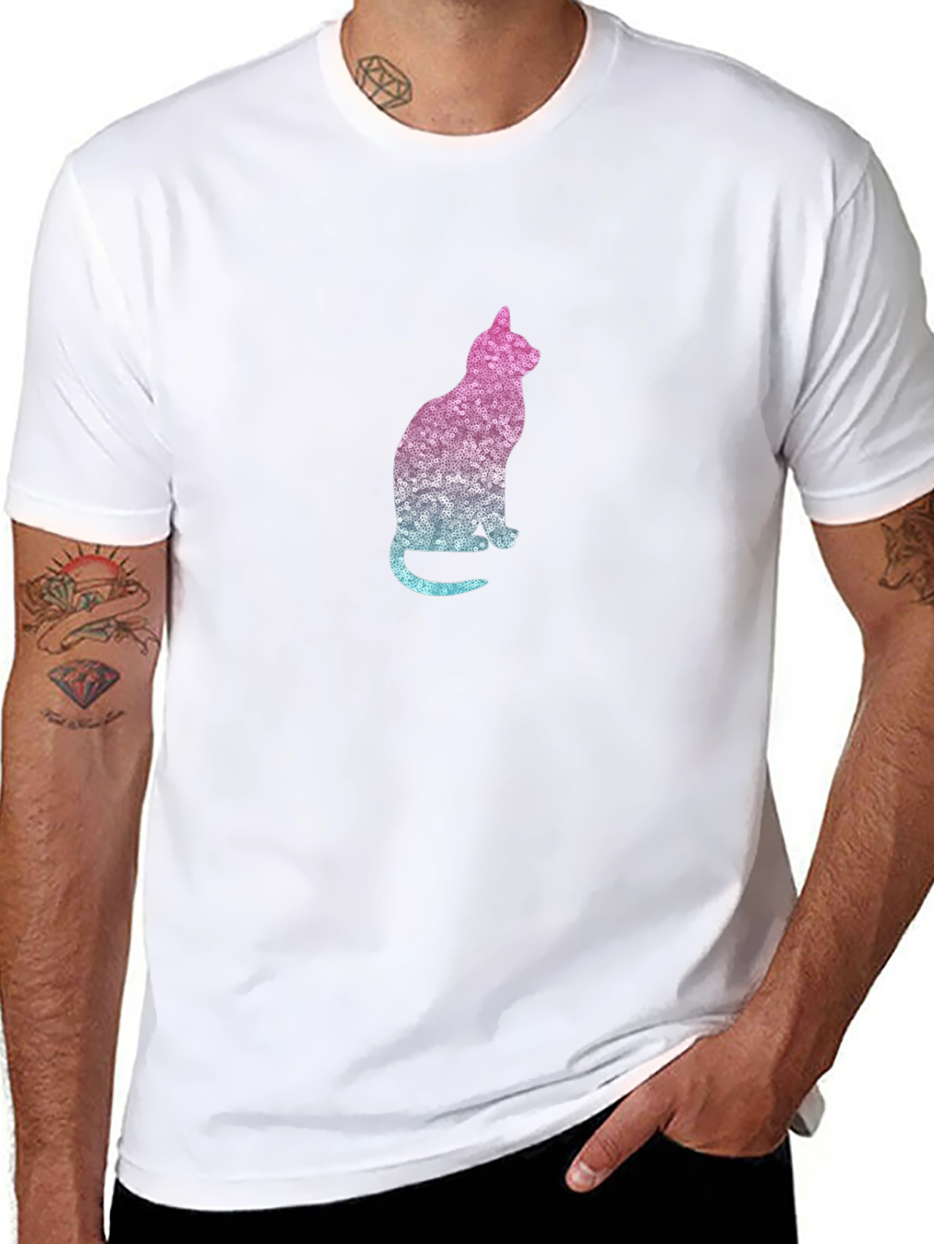 Black Stylish Cat Silhouette Graphic Tee - Black view 8