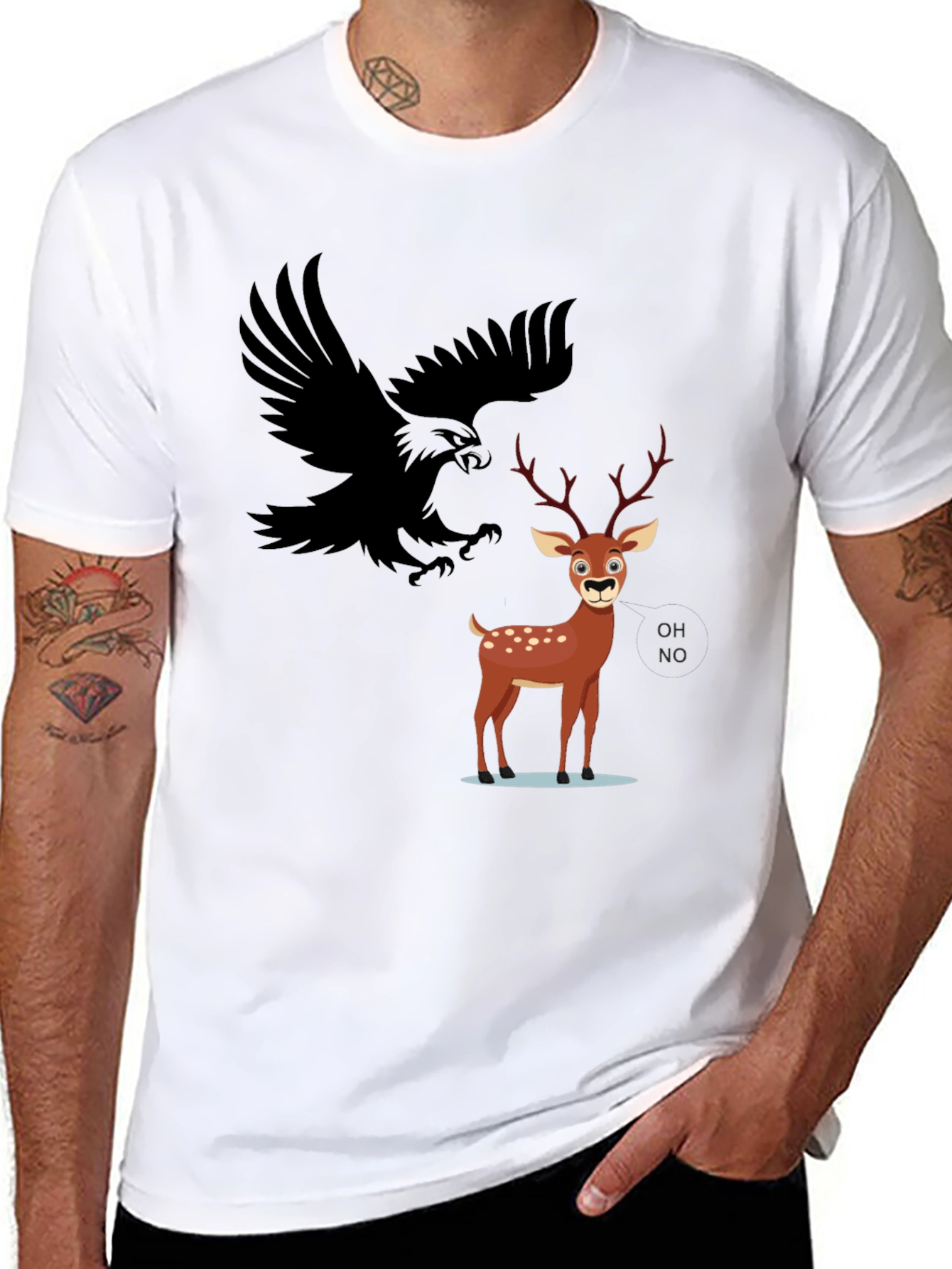 Black Eagle and Deer Graphic Tee - Black view 8