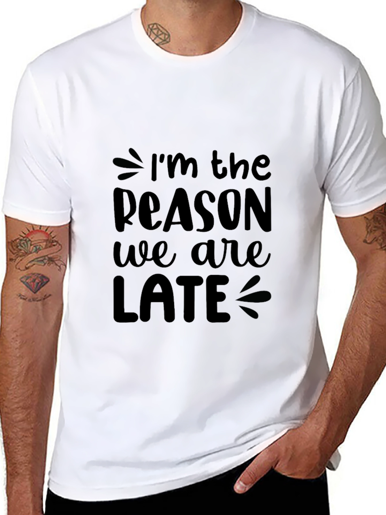 Black Funny "I'm The Reason We Are Late" Black T-Shirt view 8