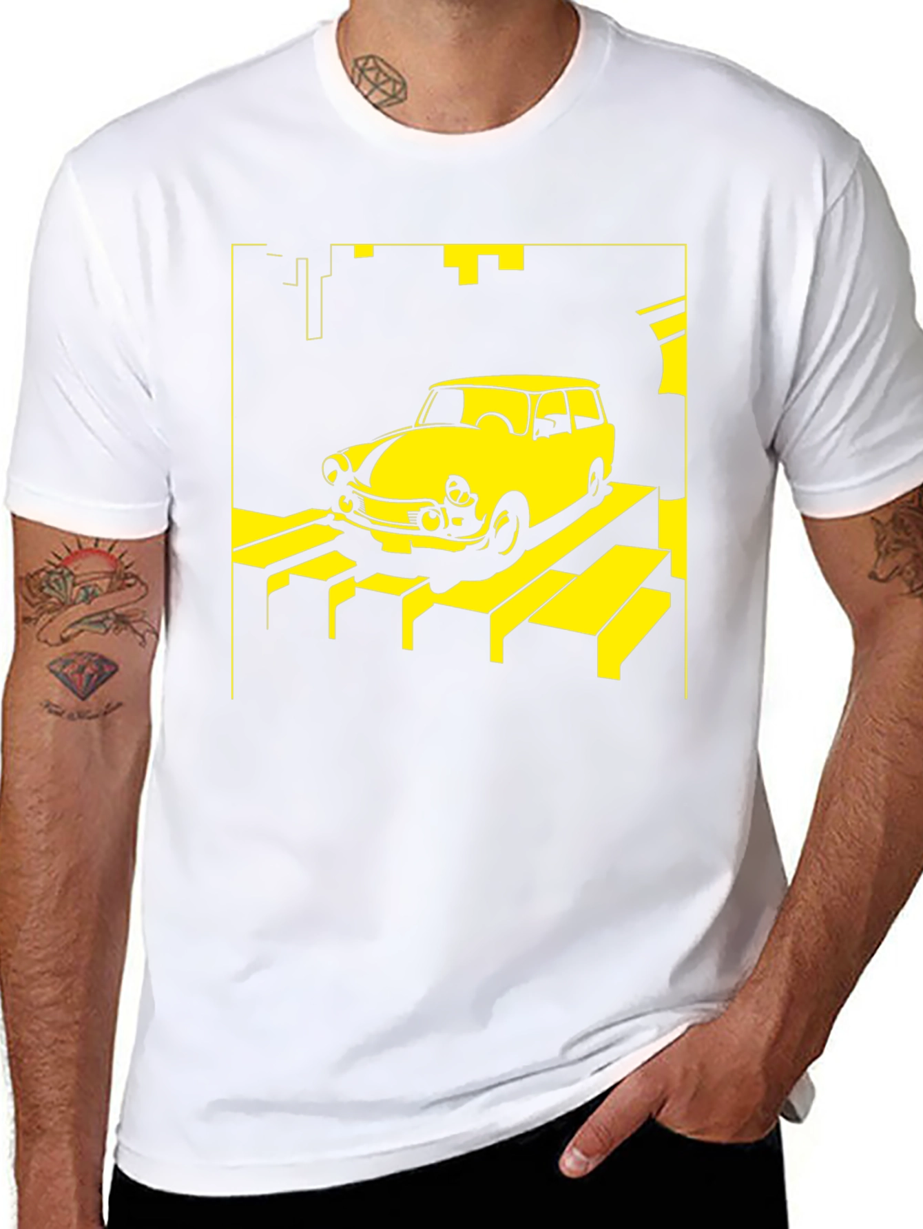 Retro Car T-Shirt - Yellow on Black - 8