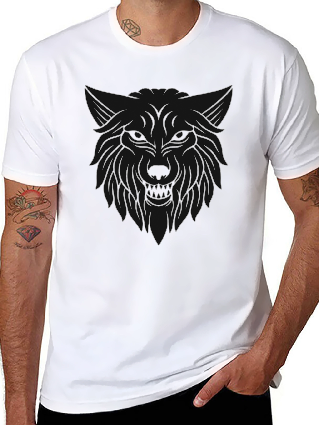 Black Wolf Graphic Tee - Stylish Black Cotton Blend T-Shirt view 8