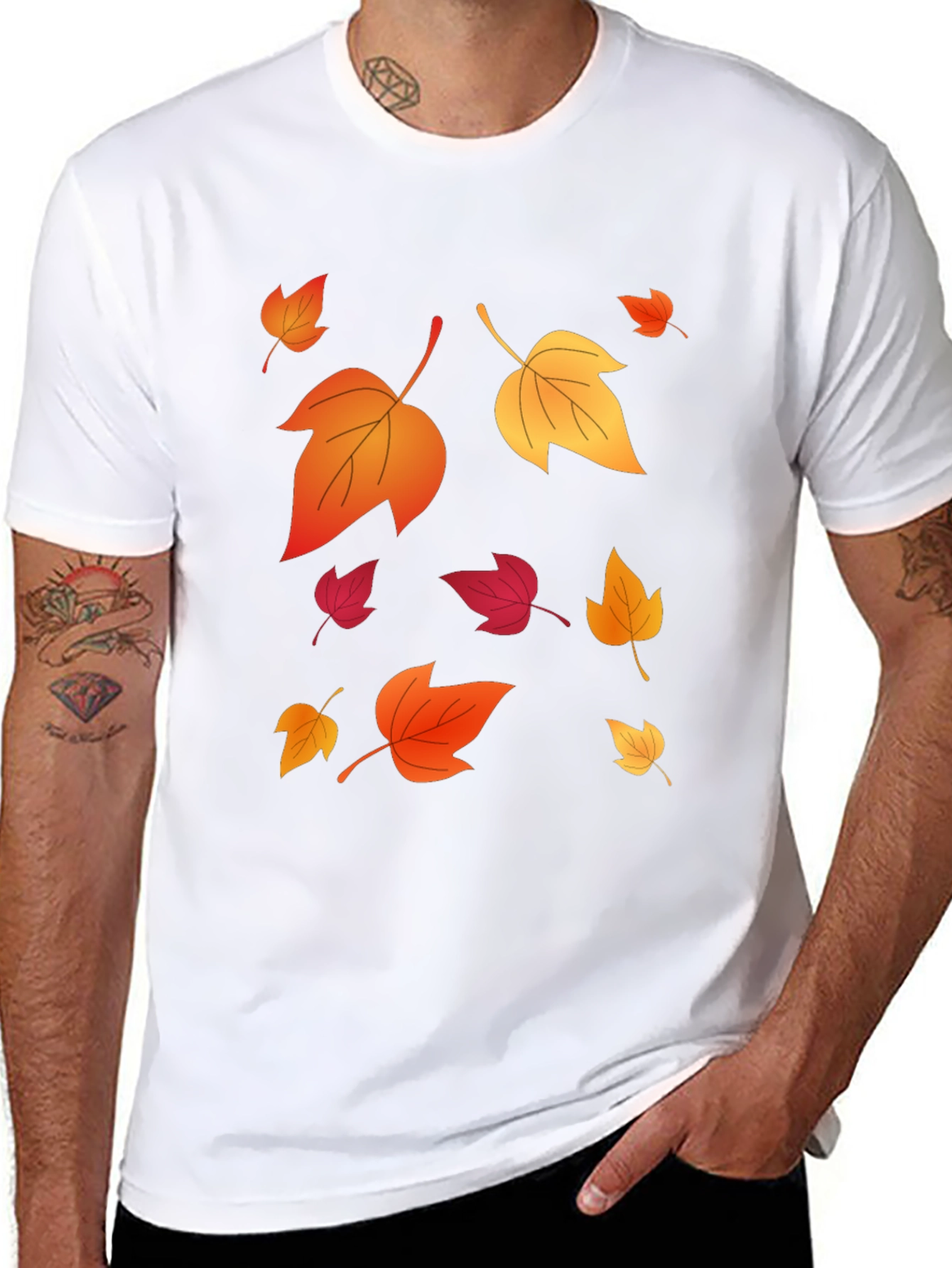 Black Autumn Leaves Graphic Black T-Shirt view 8