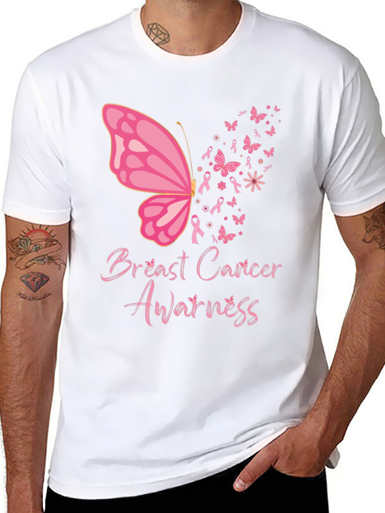 Black Breast Cancer Awareness Butterfly Tee view 8