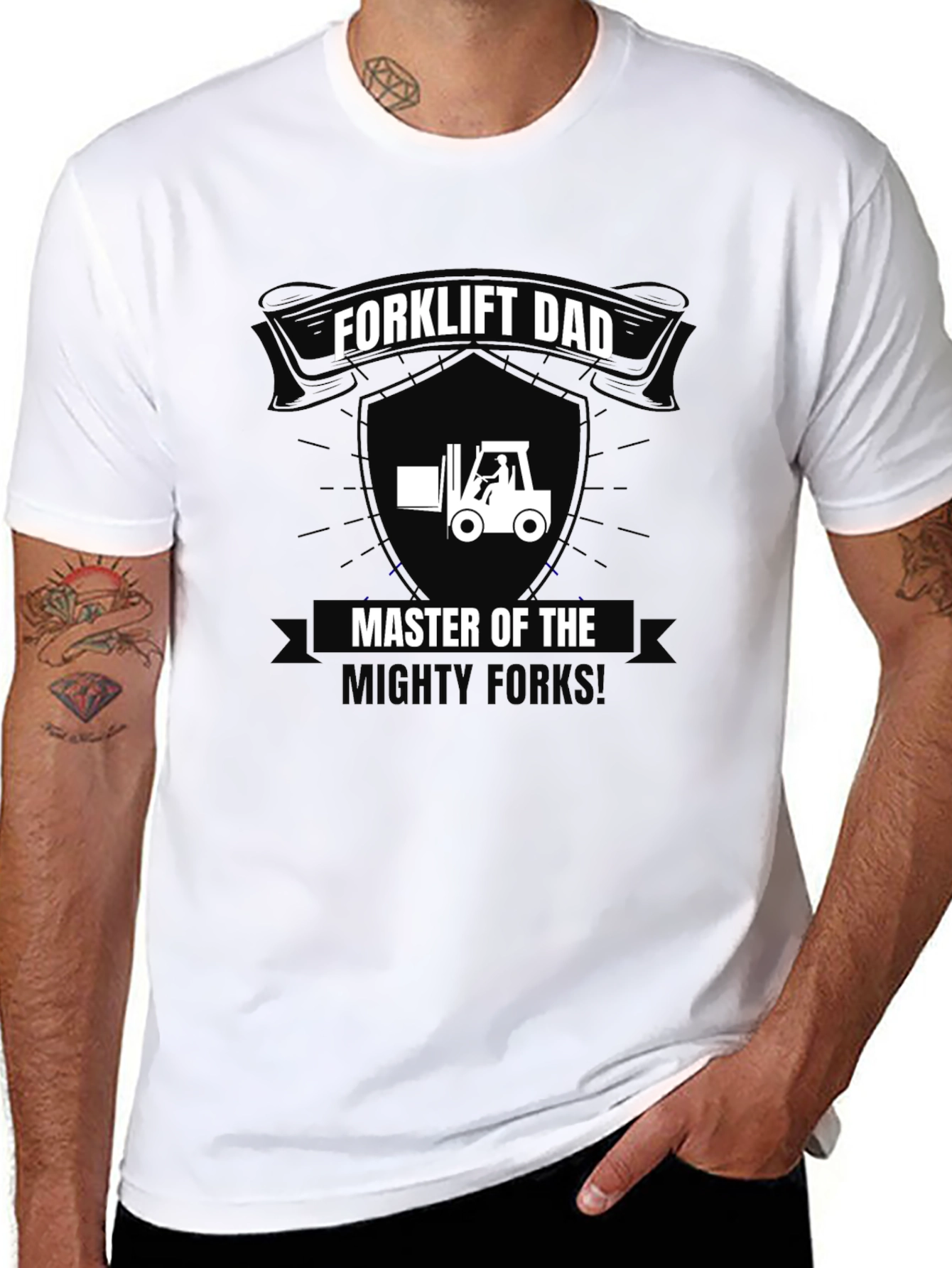 Black Forklift Dad T-Shirt - Master of the Mighty Forks! view 8