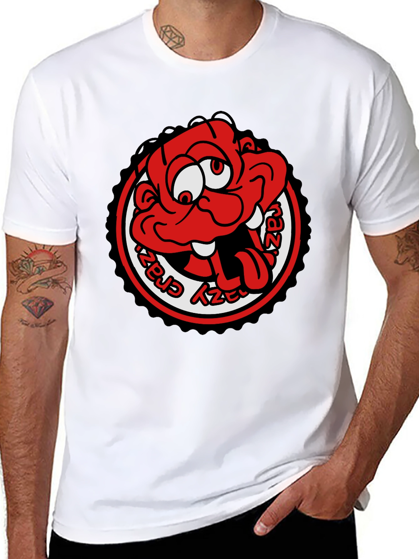 Black Crazy Cartoon Graphic Tee - Black Unisex T-Shirt view 8