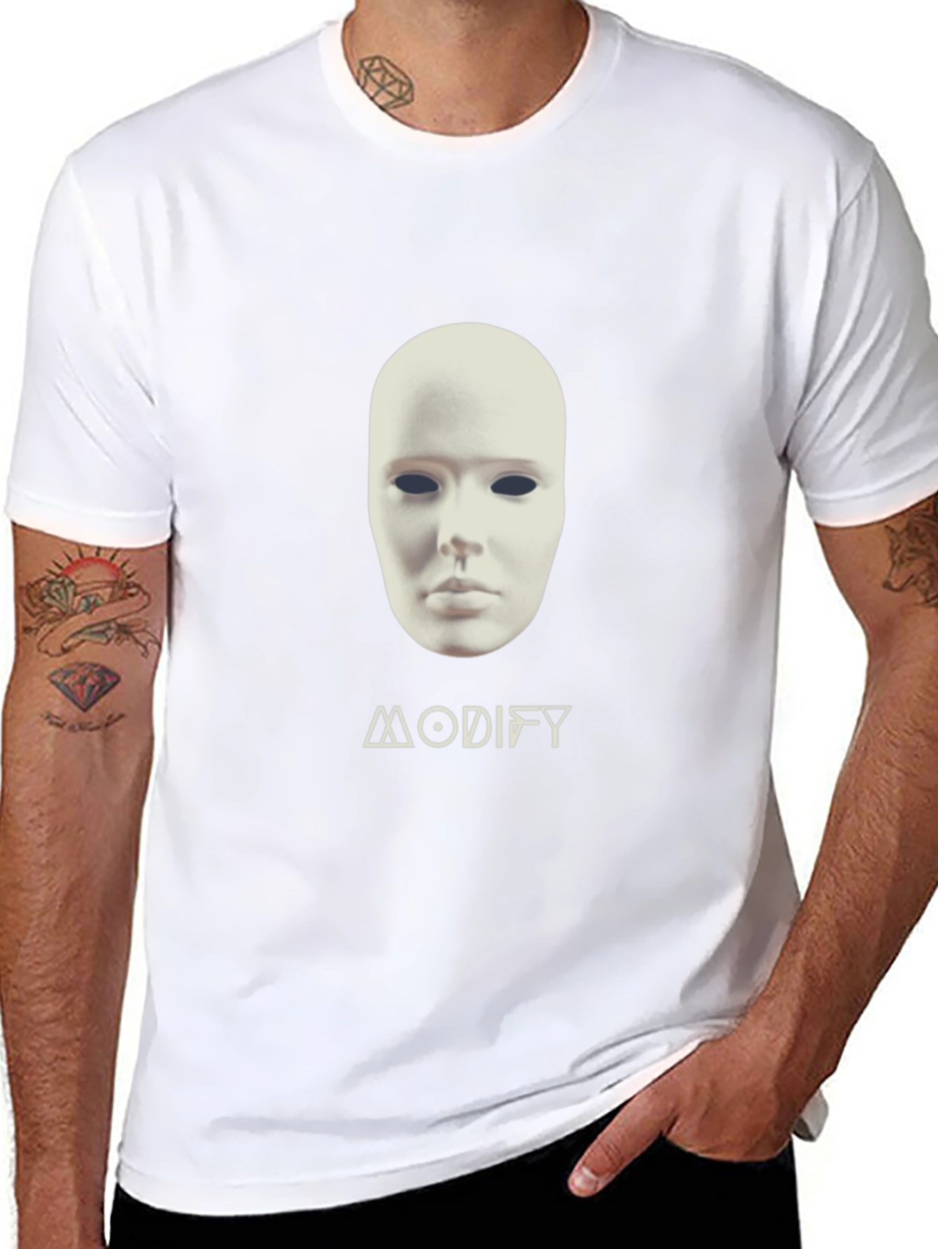 Black Mysterious Mask Graphic T-Shirt - Black Crew Neck Tee view 8