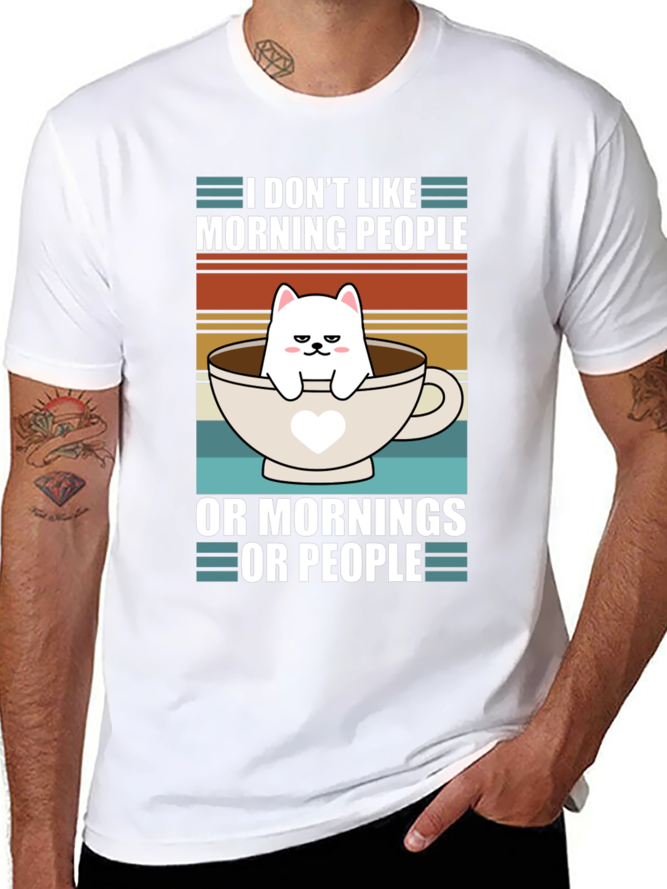 Black Funny I Don't Like Morning People Cat T-Shirt view 8