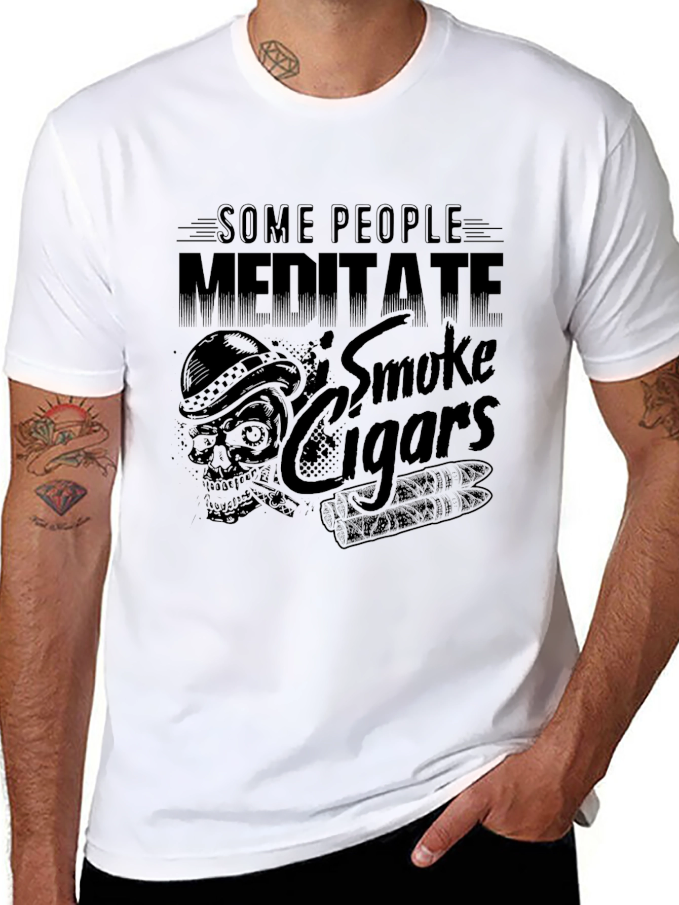 Black Some People Meditate Smoke Cigars Black Graphic Tee view 8