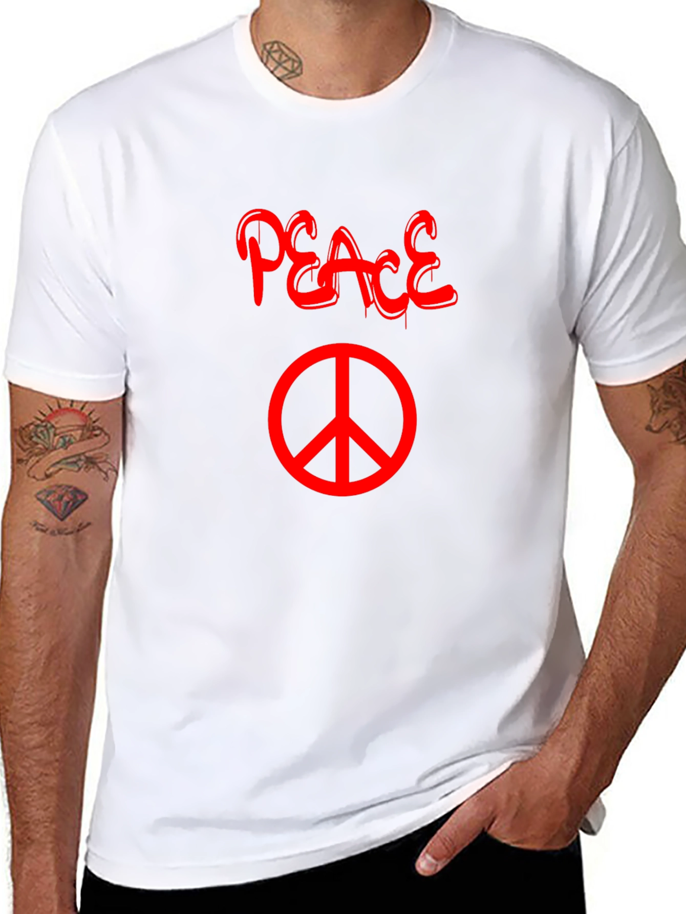 Black Peace T-Shirt - Black with Red Graphic view 8