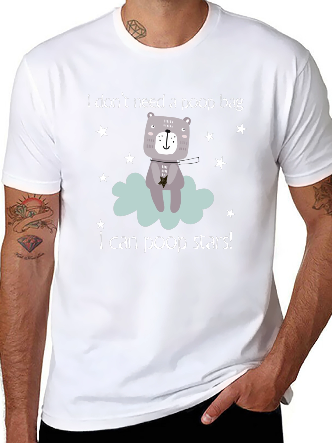 Black Funny "I Can Poop Stars!" Bear Graphic T-Shirt view 8