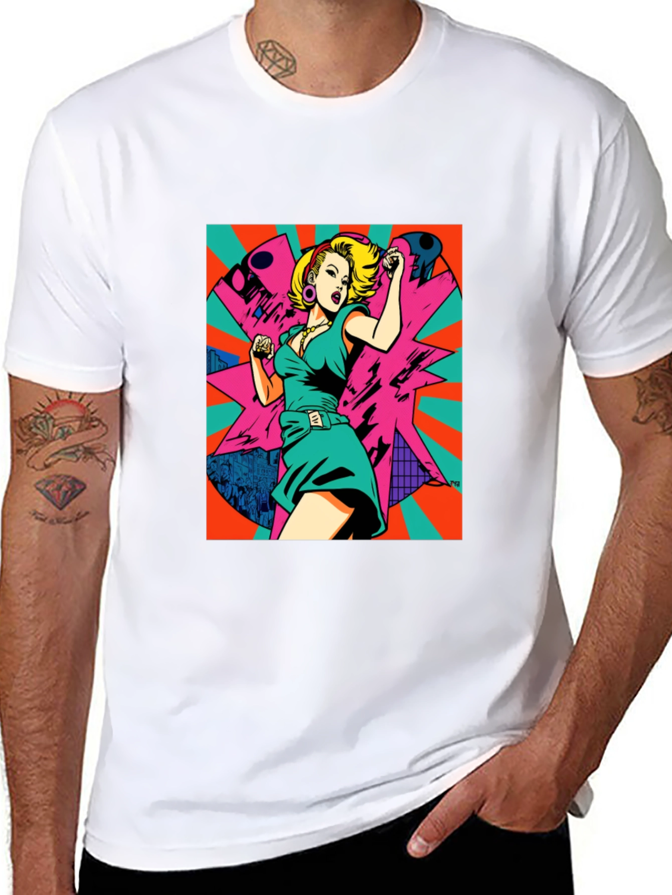 Black Retro Pop Art Woman Graphic Tee - Black view 8