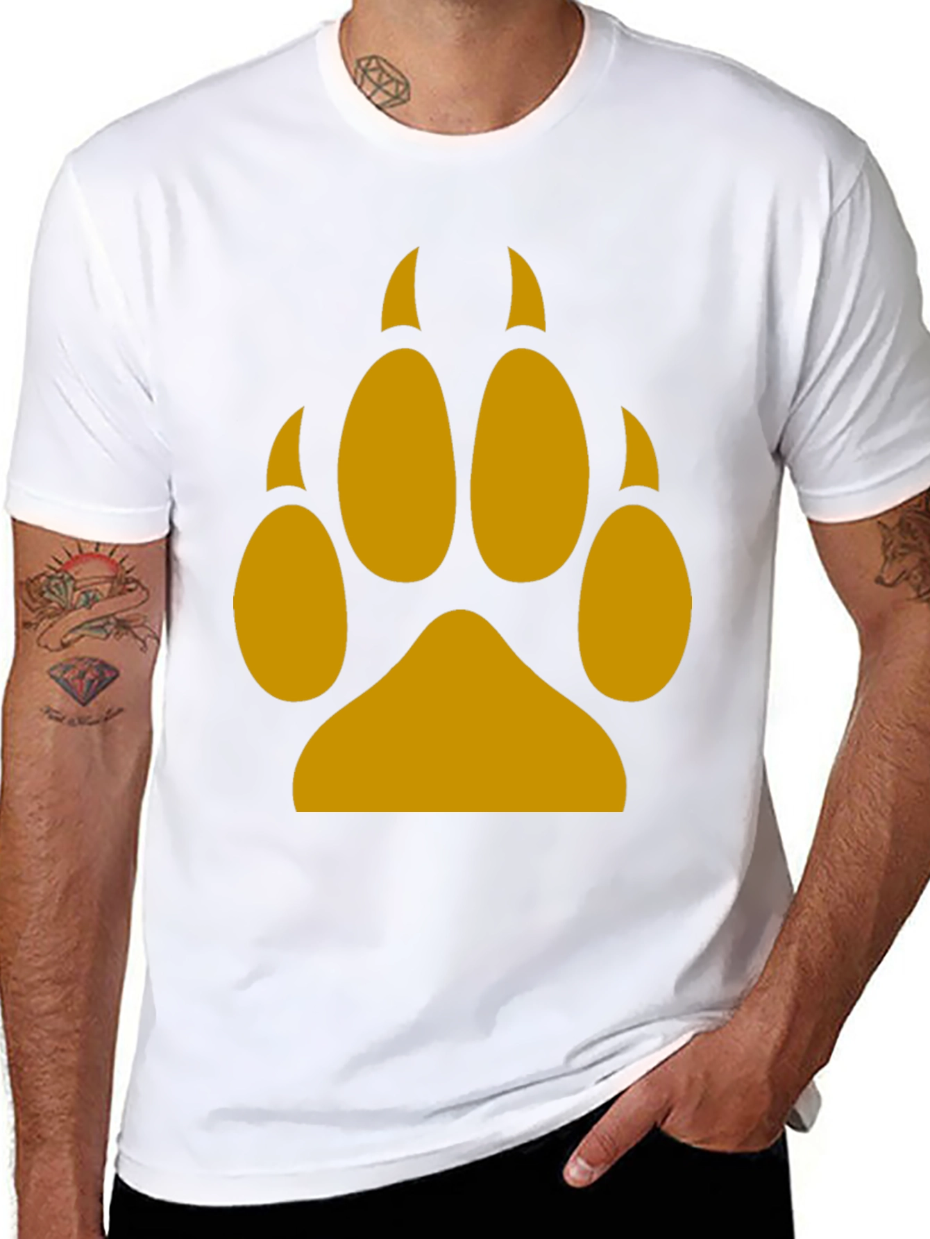 Black Wolf Paw Print Tee - Black Cotton Blend T-Shirt view 8