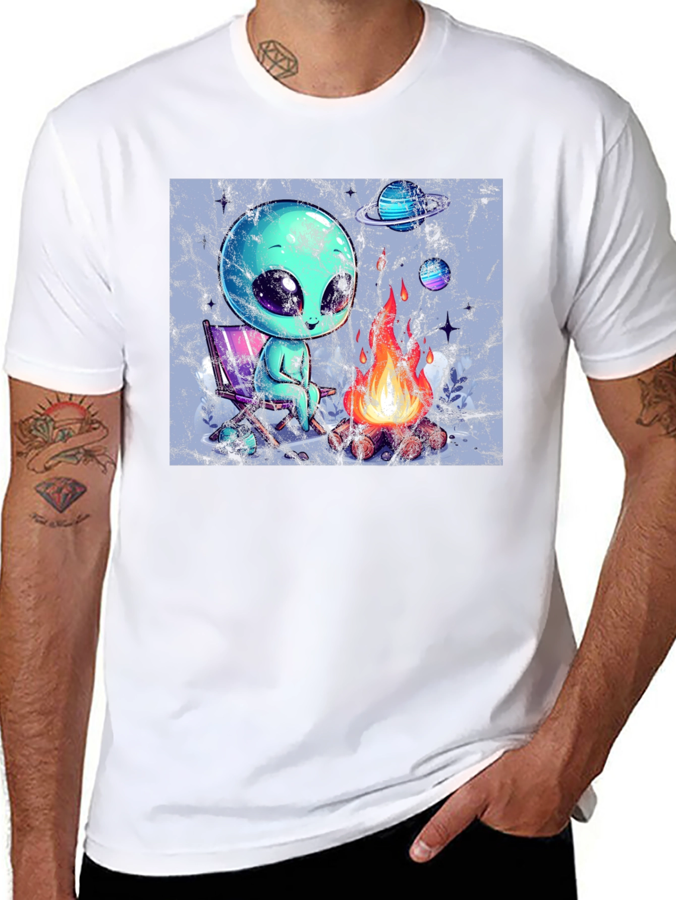 Black Alien Camping T-Shirt - Out of This World Comfort! view 8