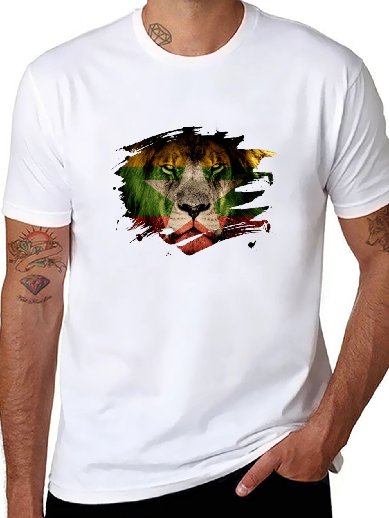 Black Lion Flag Graphic T-Shirt - Modern Style view 8