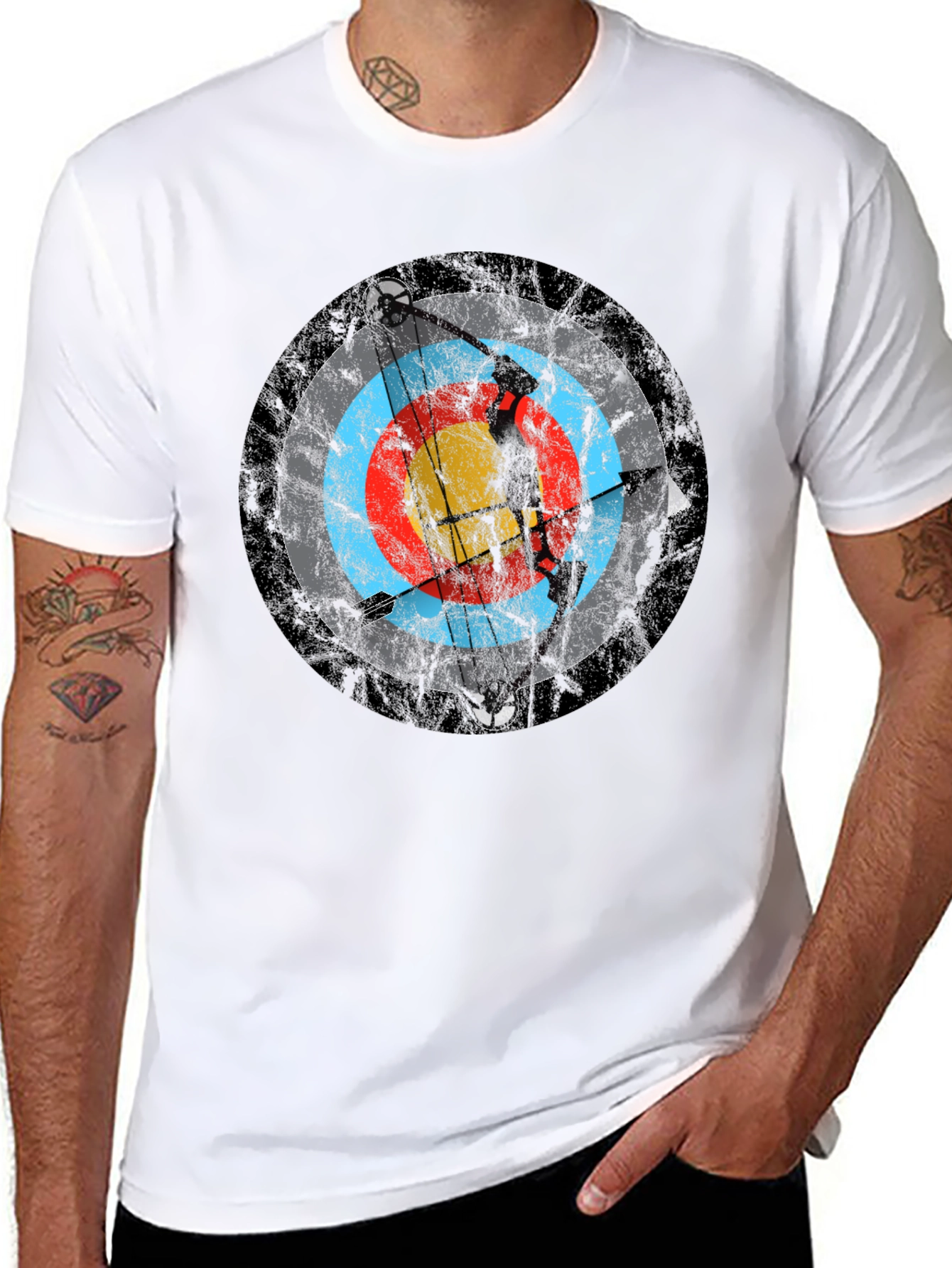 Black Archery Target Tee - Vintage Bow and Arrow Design view 8