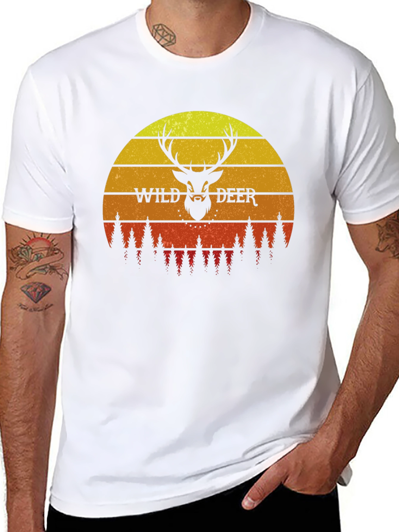 Black Wild Deer Sunset Graphic T-Shirt - Nature Lover Tee view 8