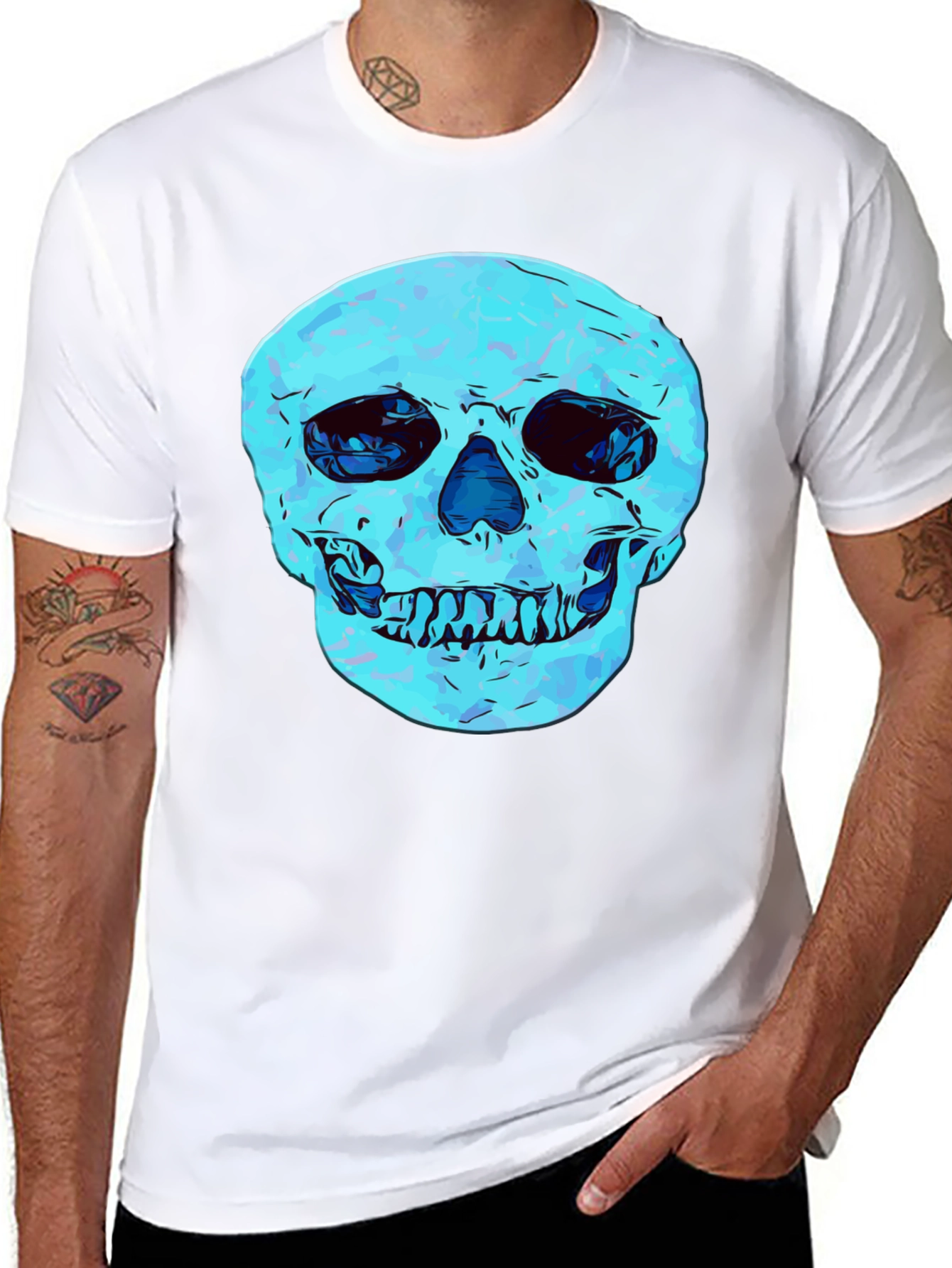 Black Cool Skull Graphic Print Black T-Shirt view 8