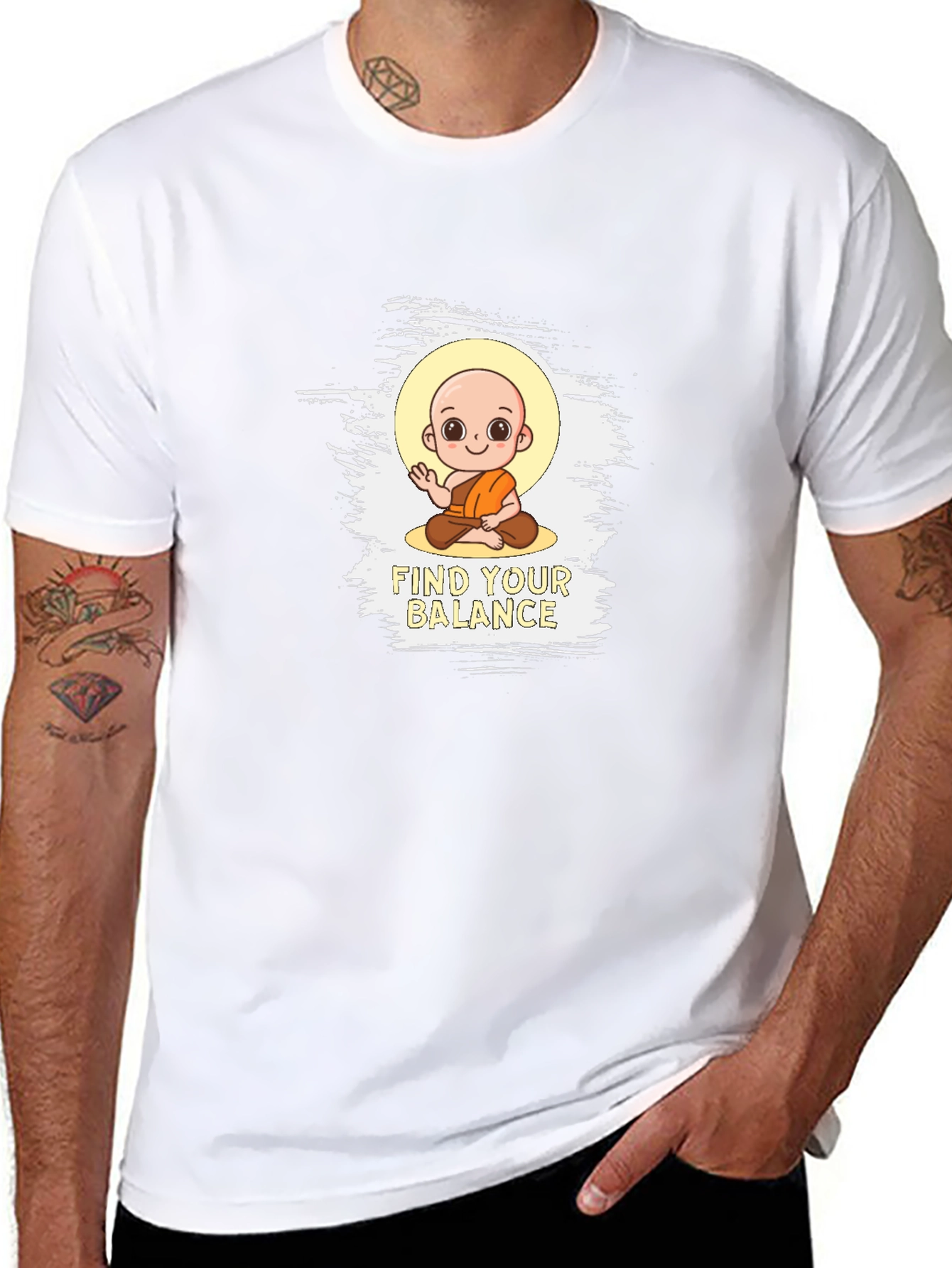 Black Find Your Balance T-Shirt - Cute Monk Design view 8
