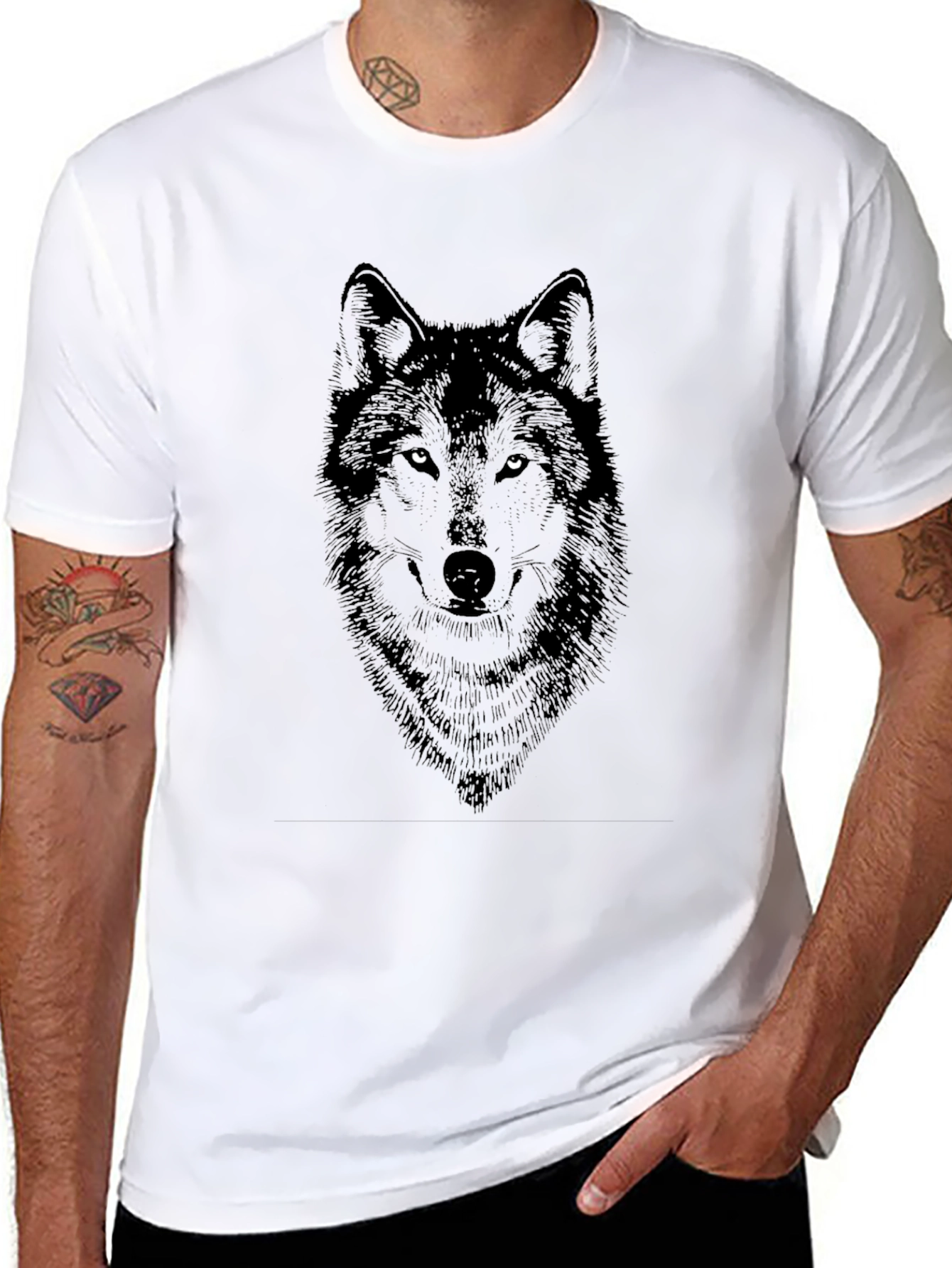 Black Men's Black Wolf Graphic Tee - Fierce Style view 8