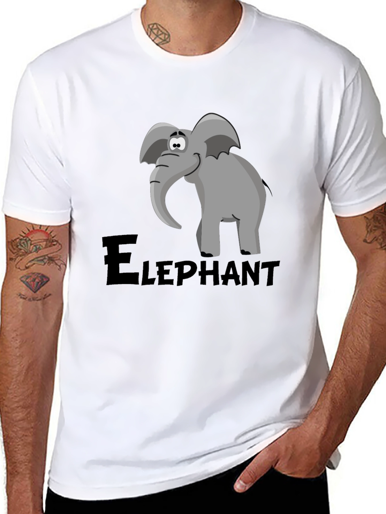 Black Elephant Cartoon Graphic Tee - Black view 8