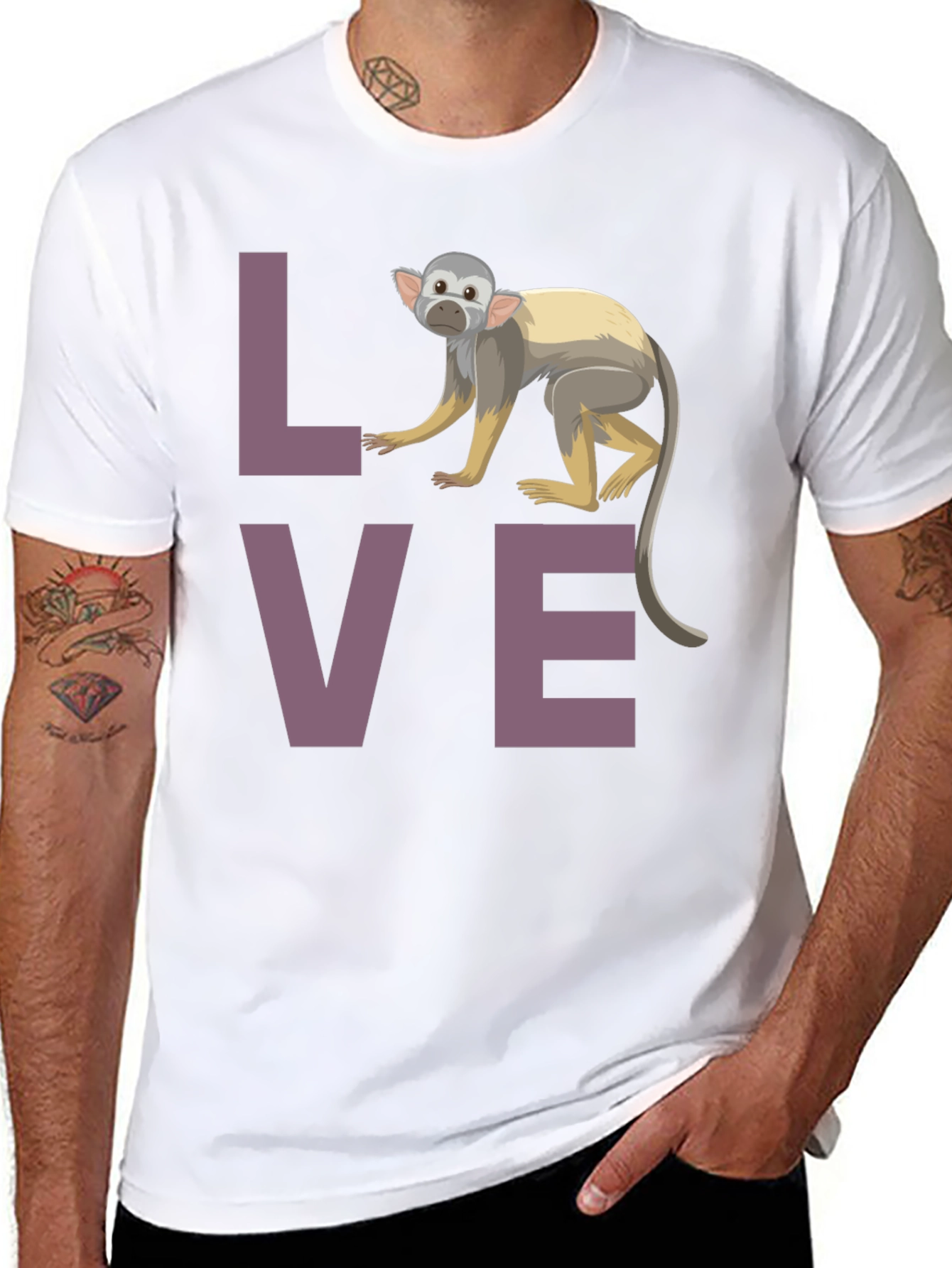 Black Love Monkey T-Shirt - Black Crew Neck Graphic Tee view 8
