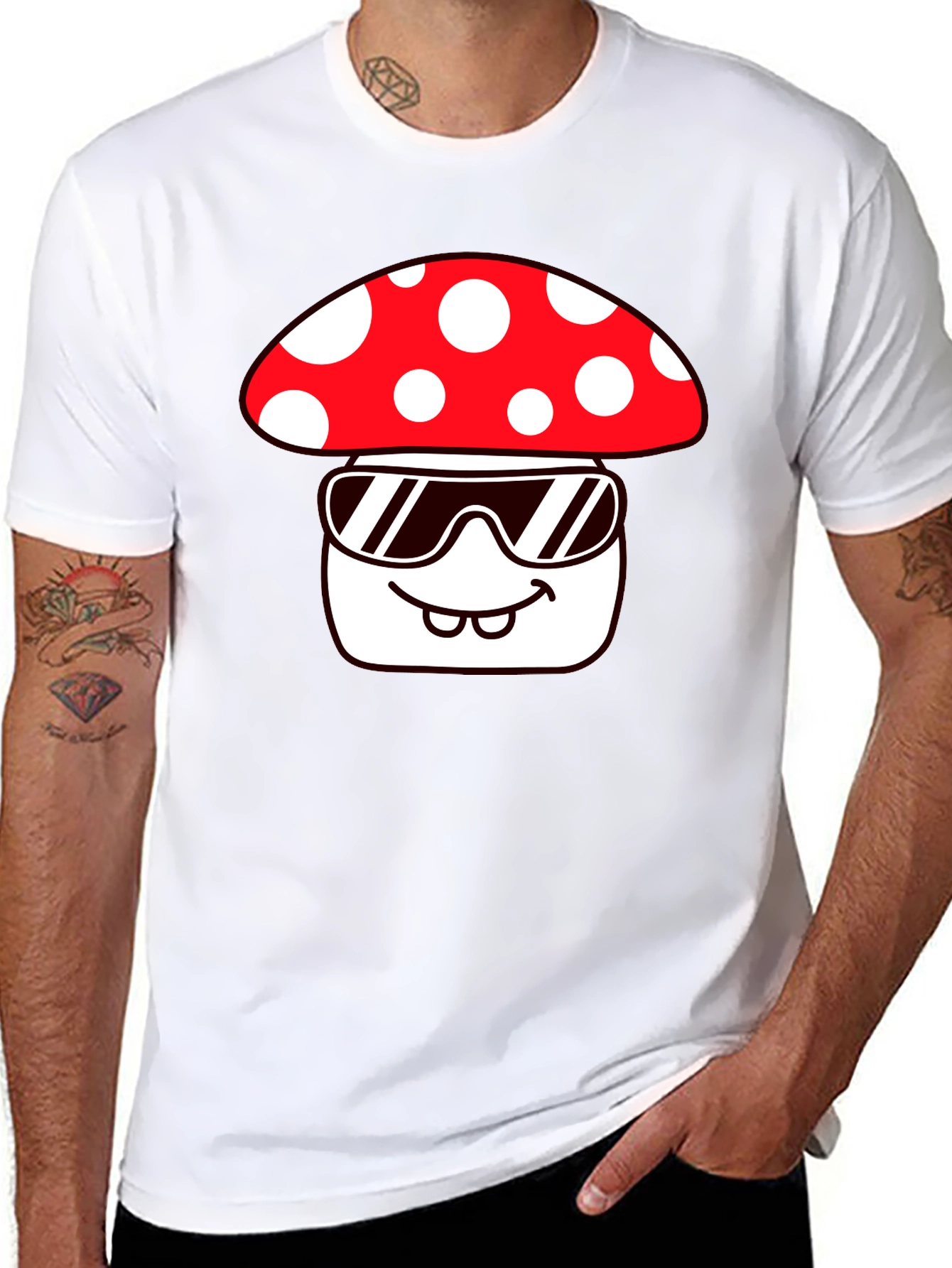 Black Cool Mushroom Graphic Tee - Quirky Fun Design view 8
