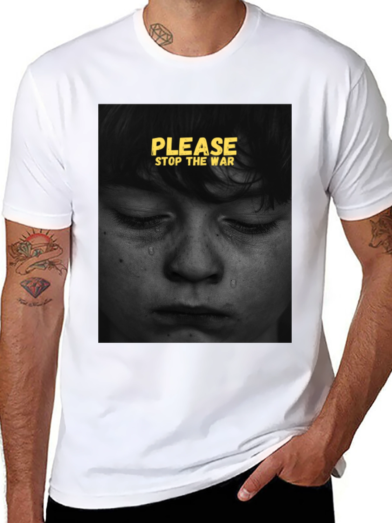 Black Please Stop The War Graphic T-Shirt view 8