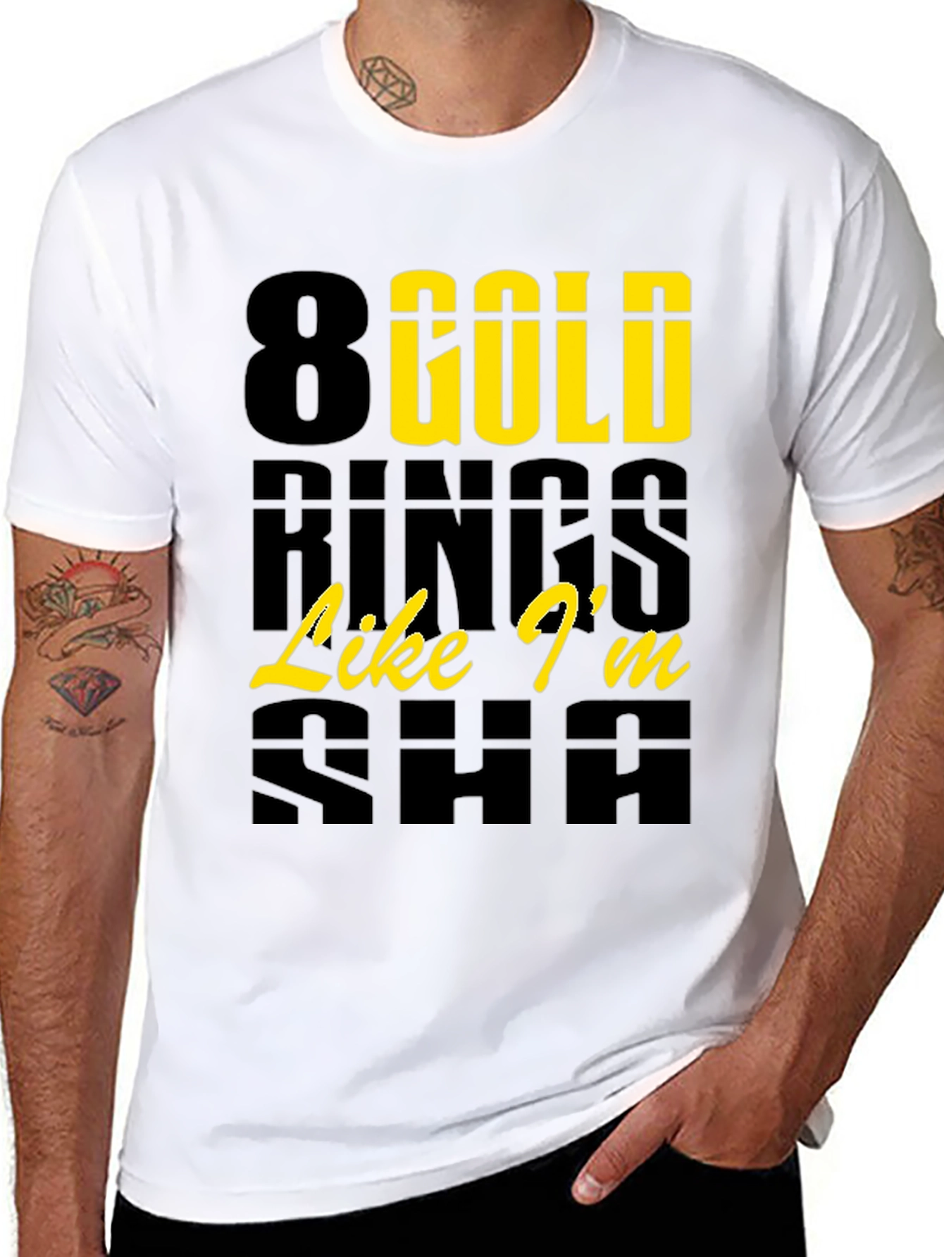 Black 8 Gold Rings Graphic Tee - Trendy & Stylish view 8