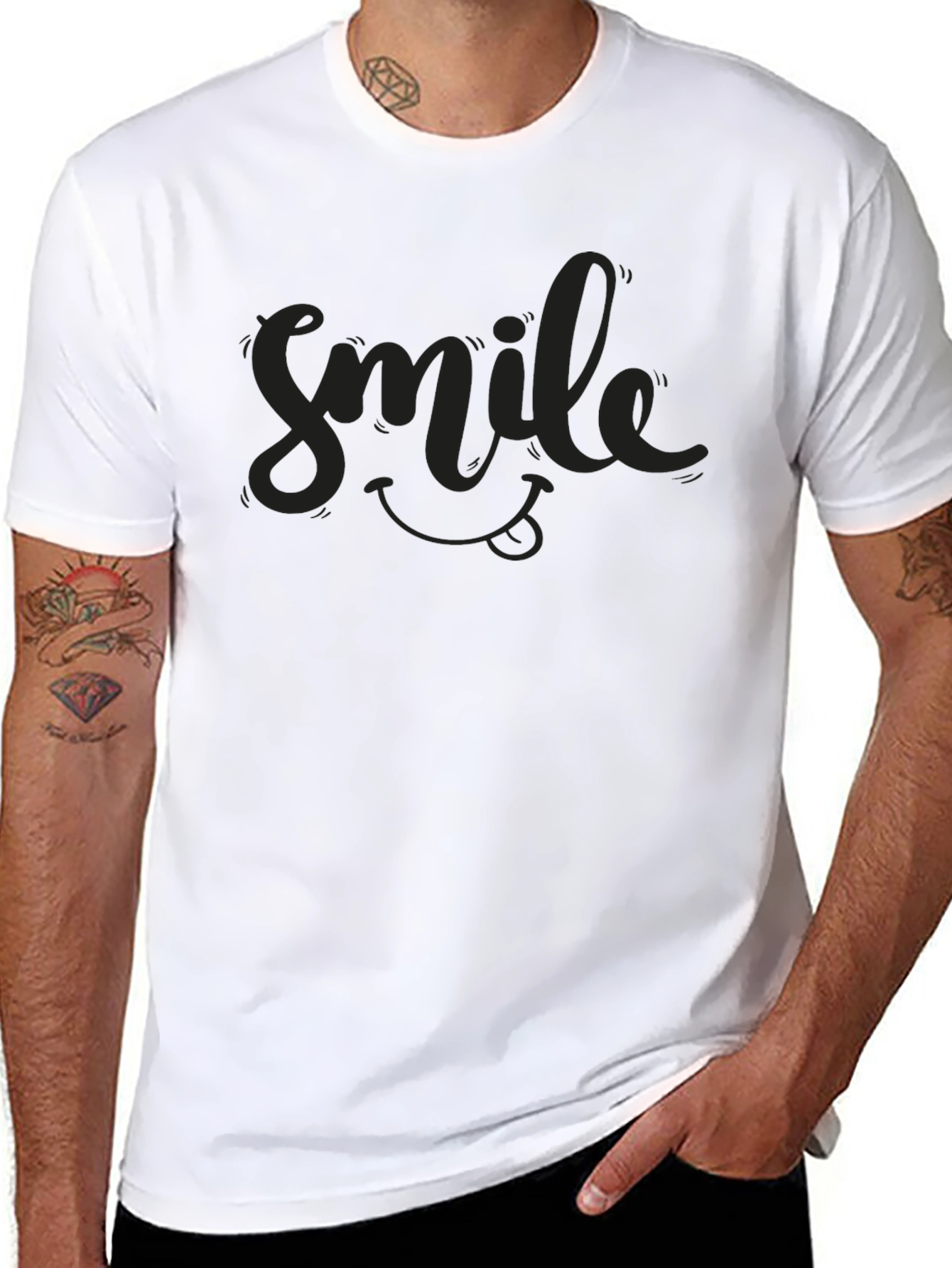 Black Smile Graphic Tee - Mens Crew Neck T-Shirt view 8