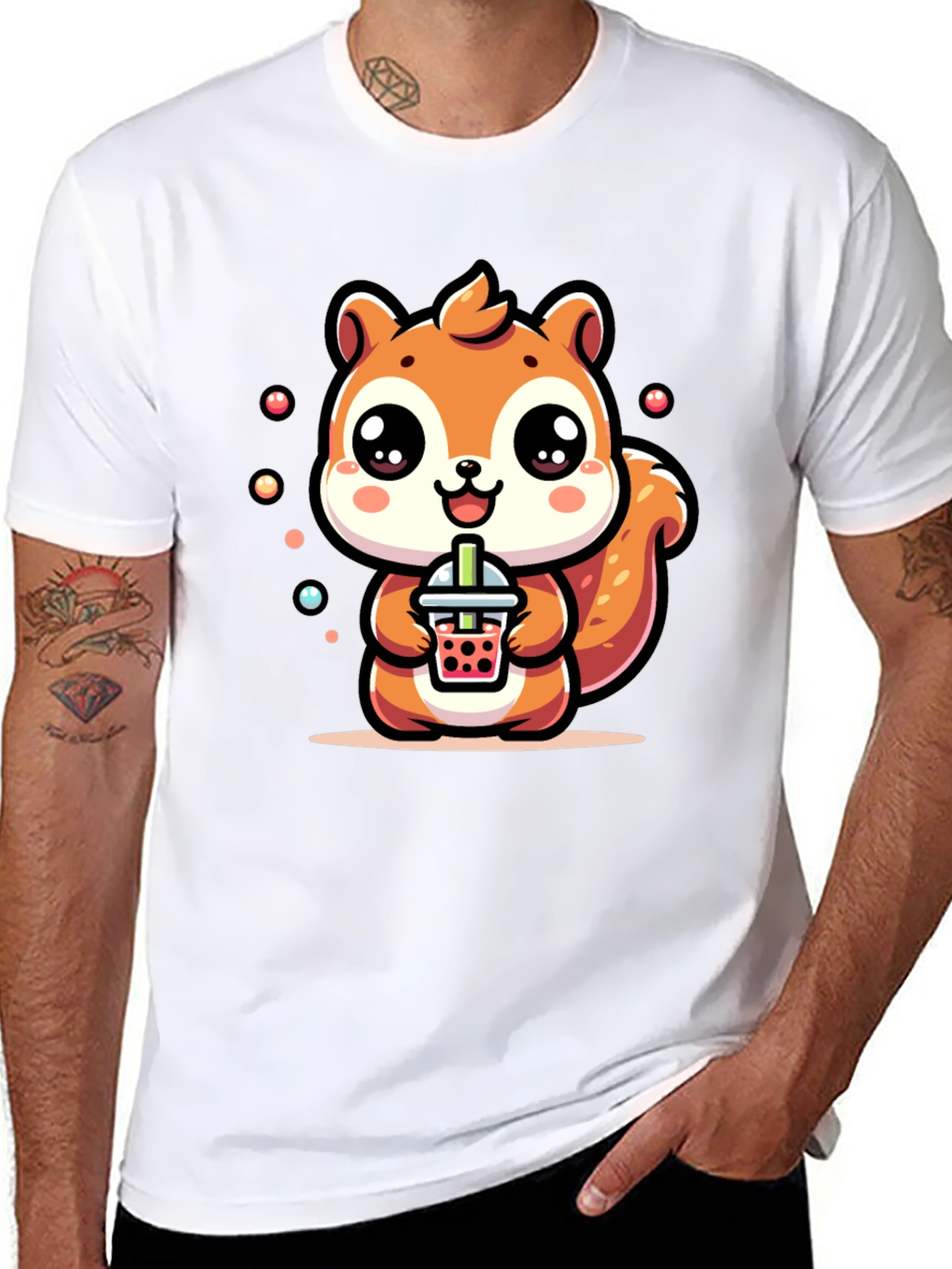 Black Cute Squirrel Boba Tea Graphic T-Shirt view 8