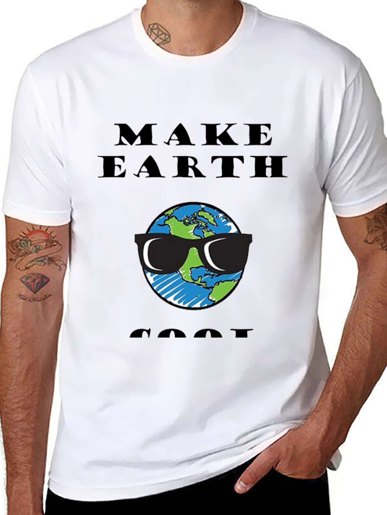 Black Make Earth Cool T-Shirt - Earth with Sunglasses Graphic Tee view 8