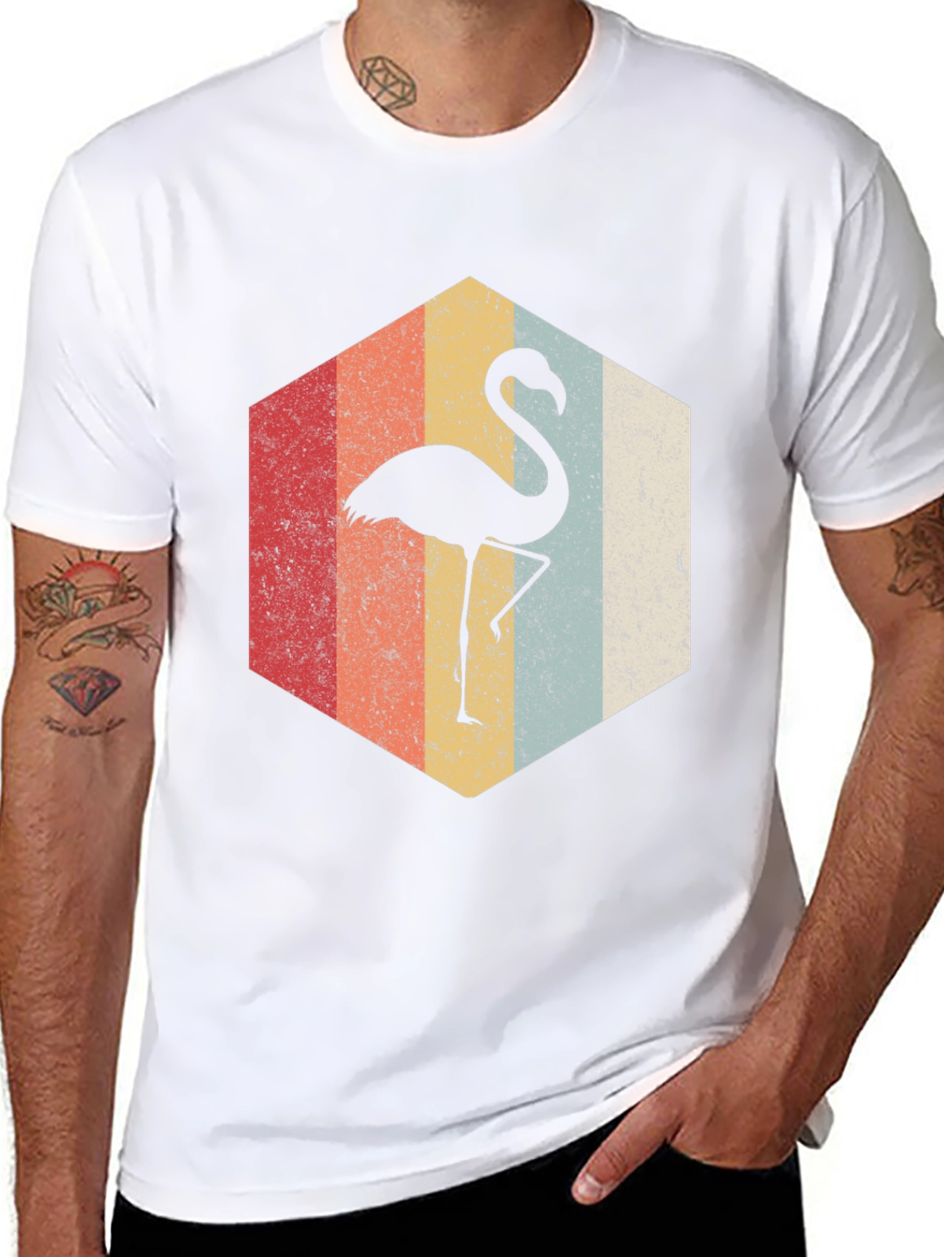 Black Retro Flamingo Hexagon Graphic Tee view 8