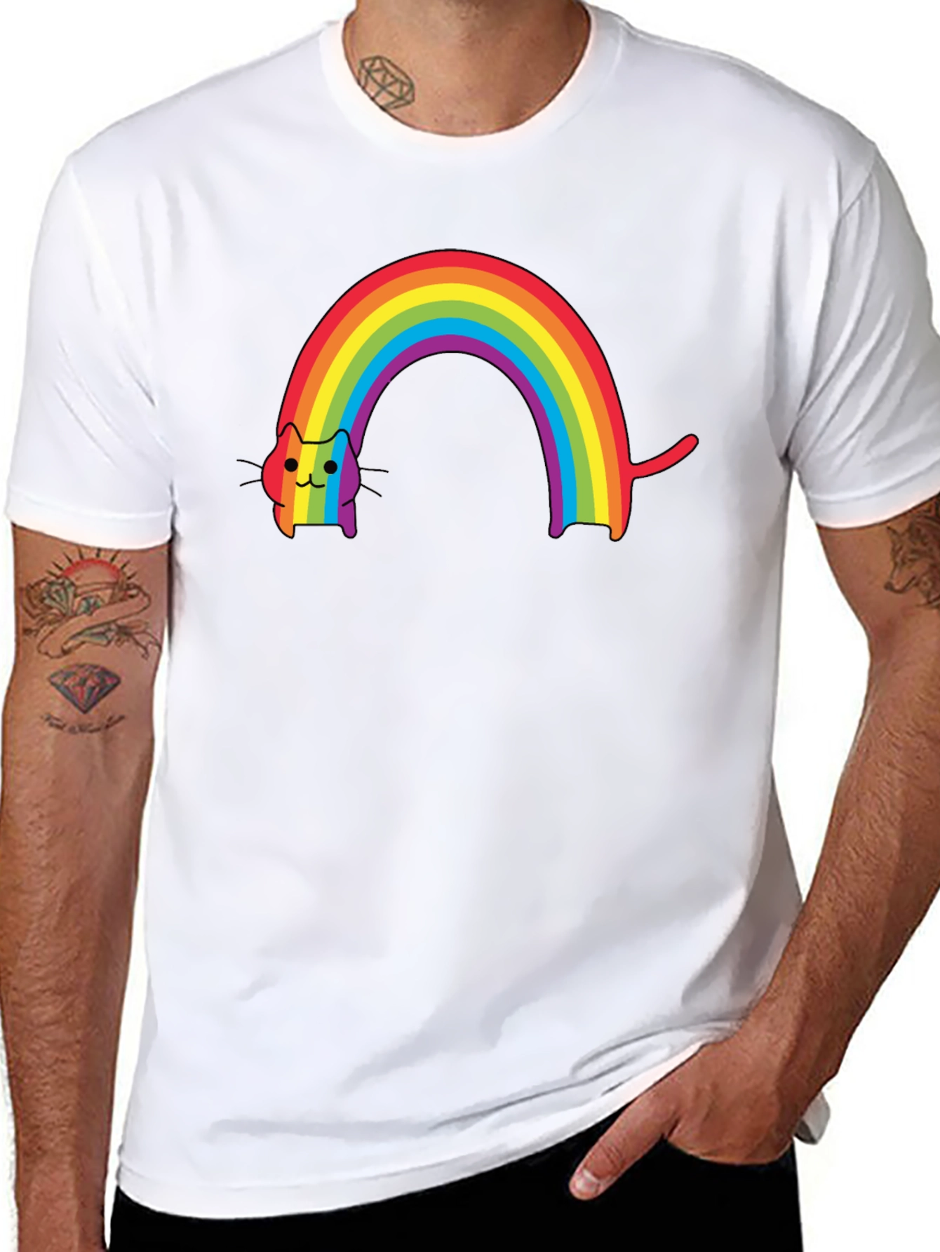 Black Rainbow Cat Graphic Tee - Stylish Comfort view 8