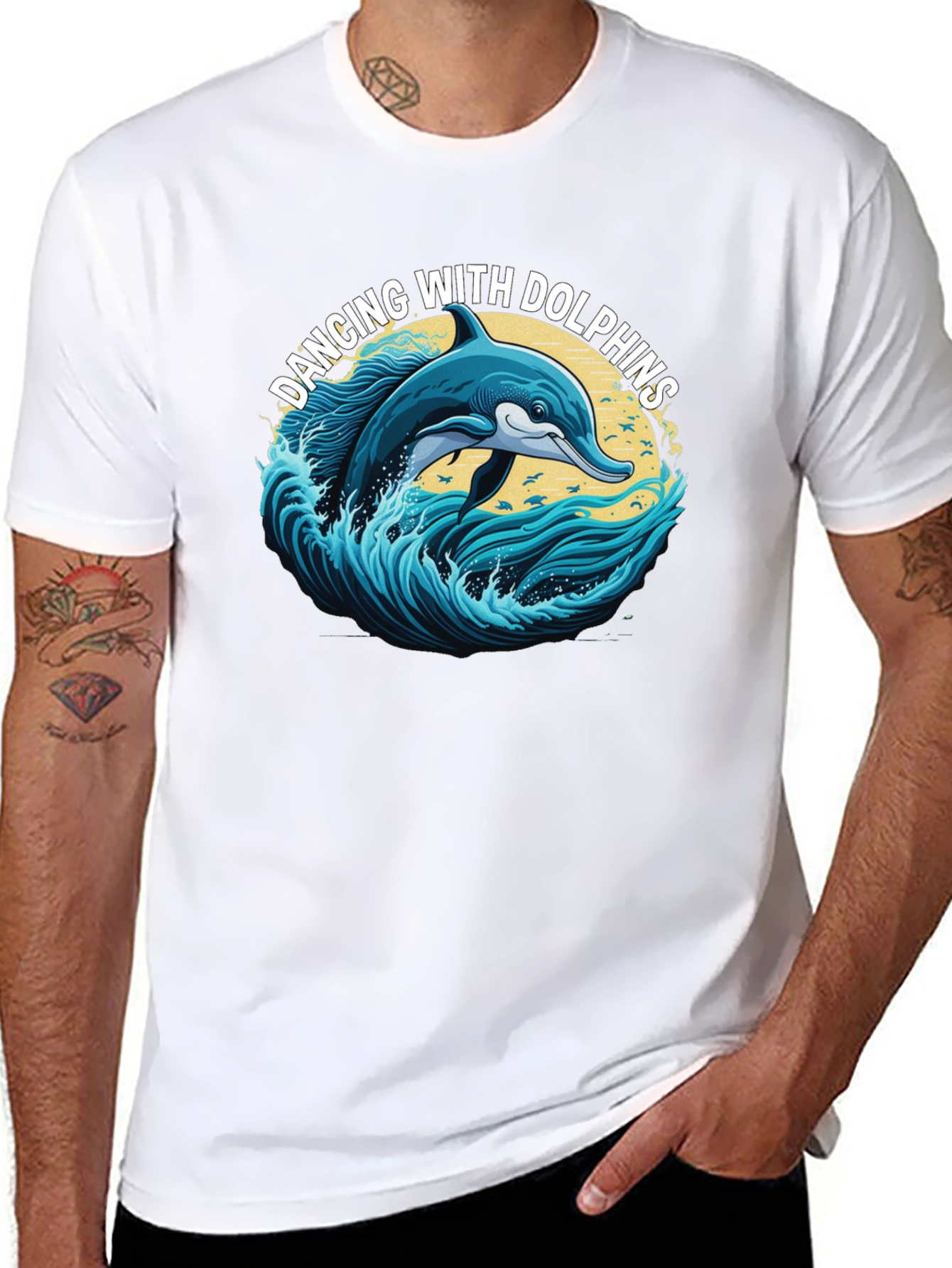 Black Dancing with Dolphins Graphic T-Shirt view 8