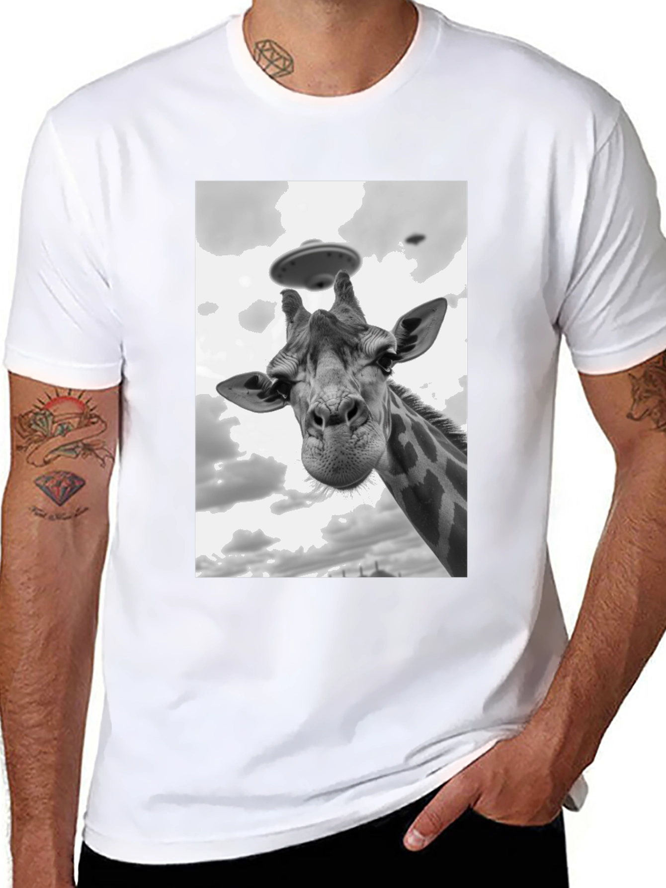 Black Giraffe Abduction T-Shirt: Quirky UFO Tee view 8
