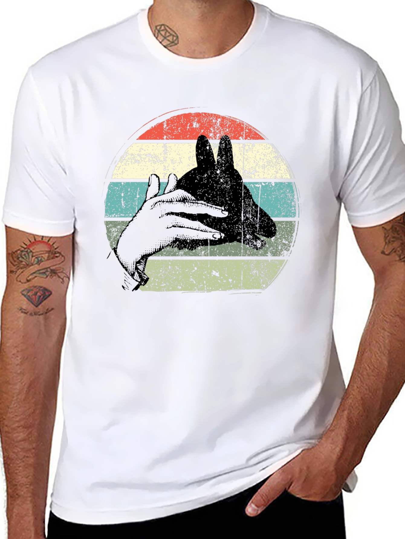 Black Vintage Shadow Puppet Rabbit Tee view 8