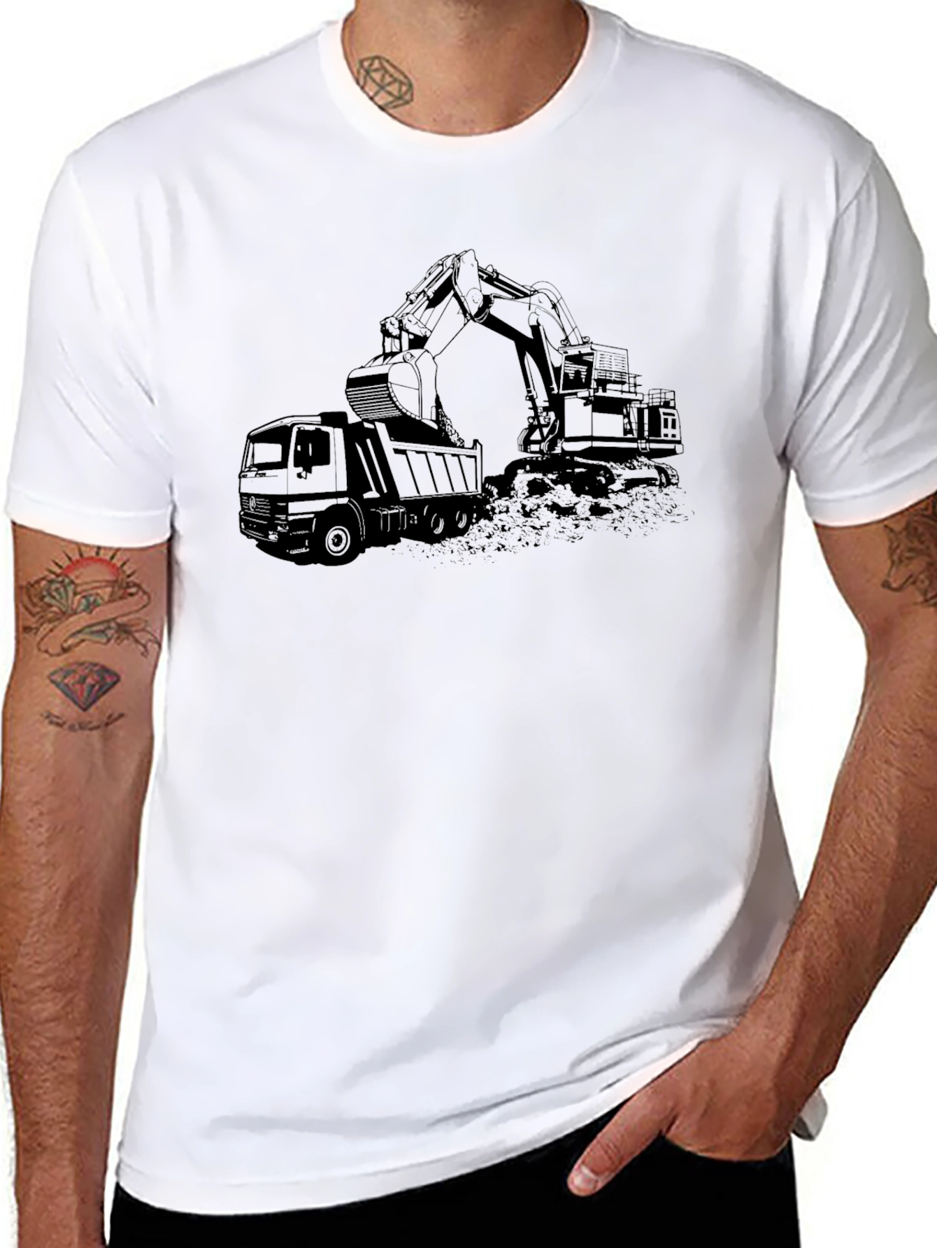 Black Excavator & Dump Truck Graphic Tee - 8