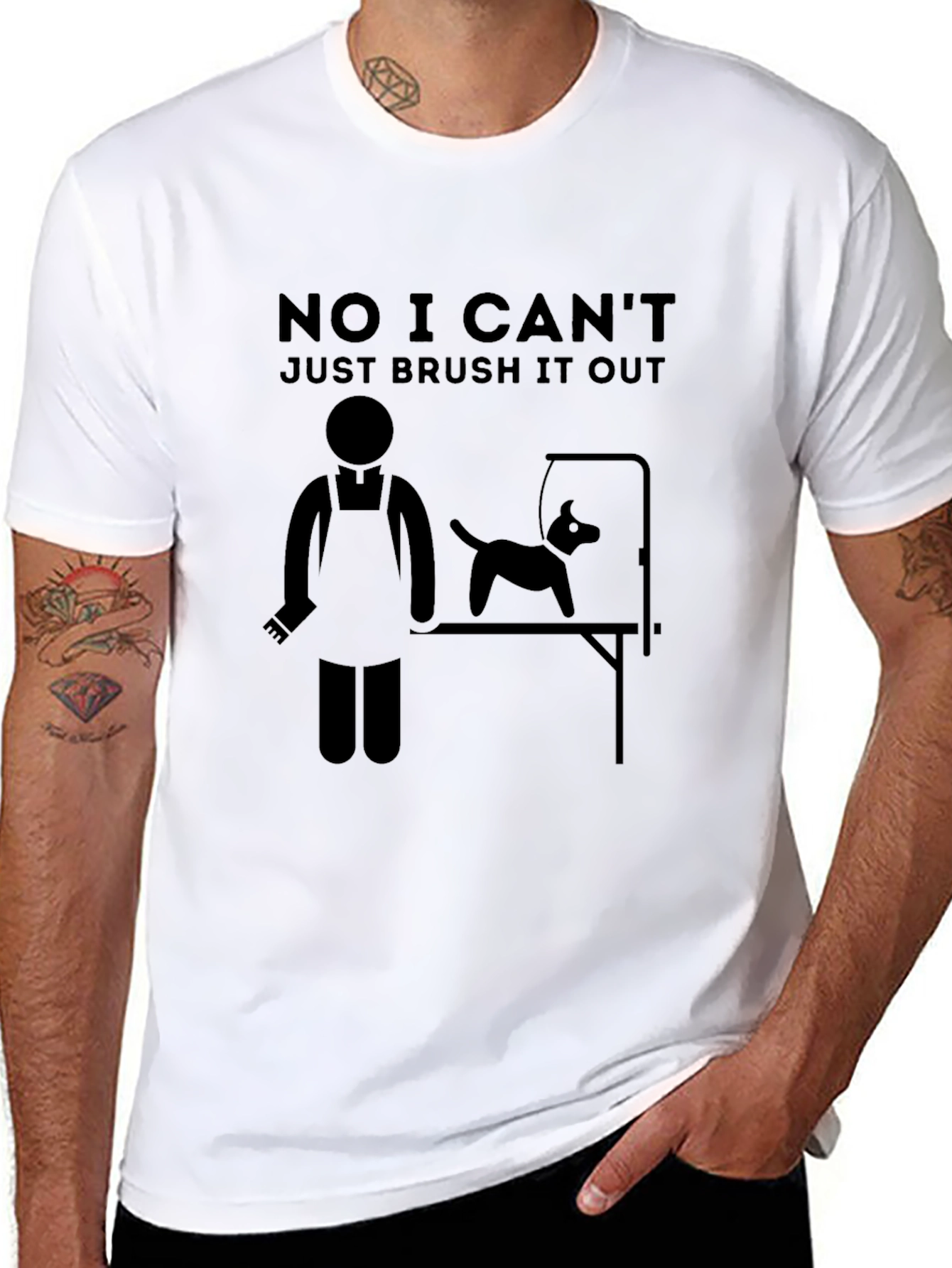 Black Funny Dog Groomer T-Shirt - Brush It Out view 8