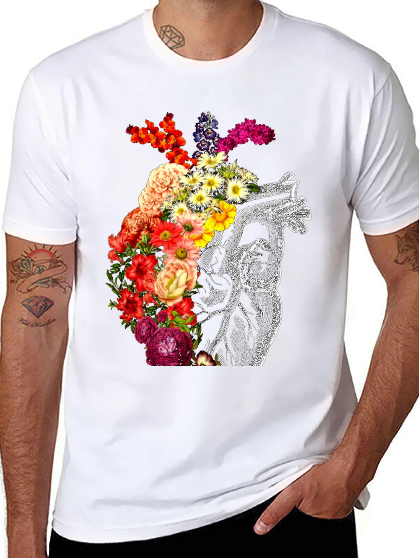 Black Floral Heart Graphic Black T-Shirt view 8