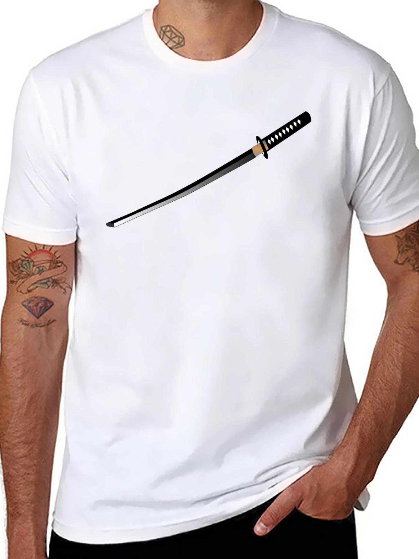 Black Katana Graphic T-Shirt - Black Crew Neck Tee view 8