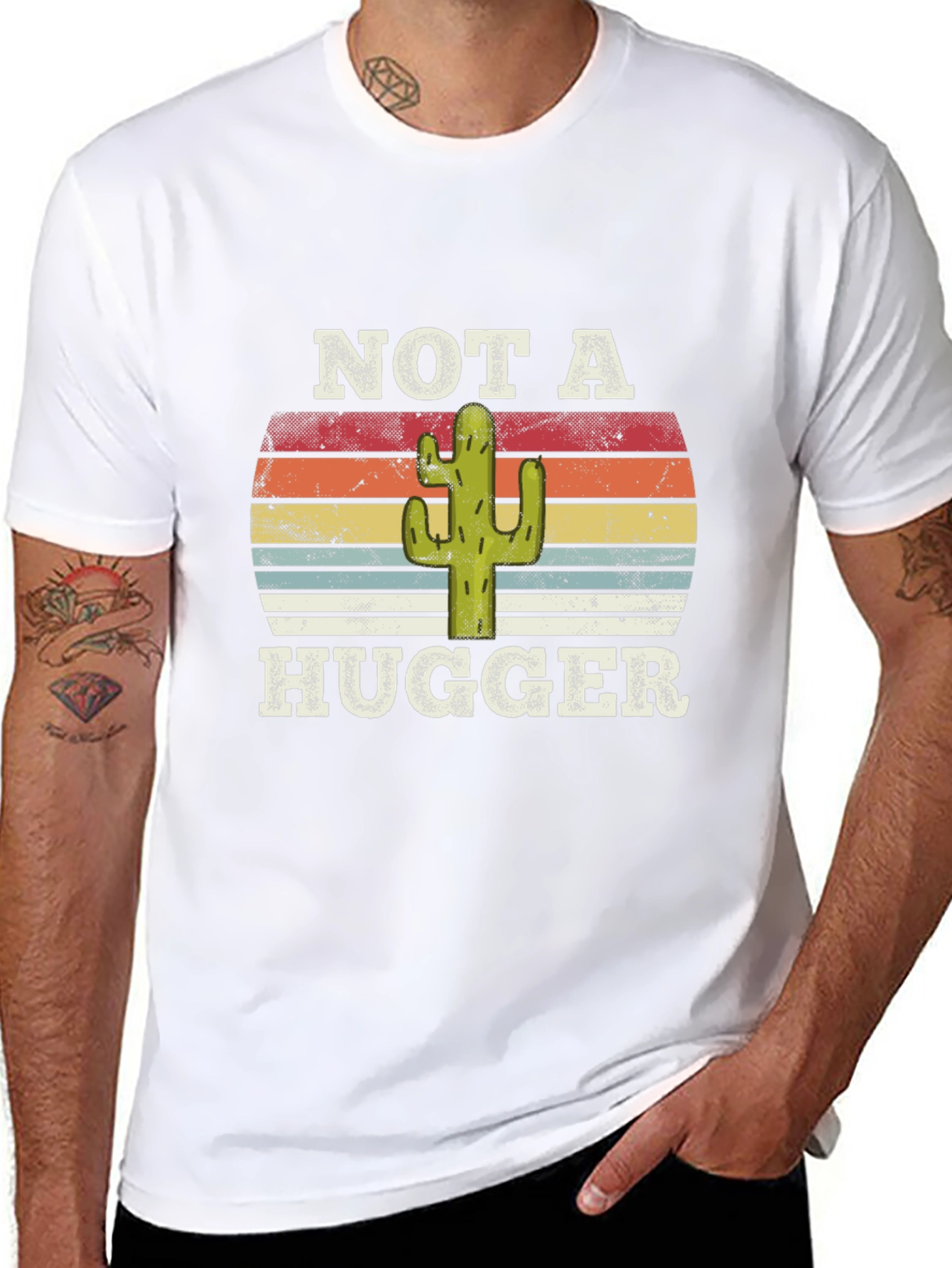 Black Not a Hugger Cactus Graphic T-Shirt view 8