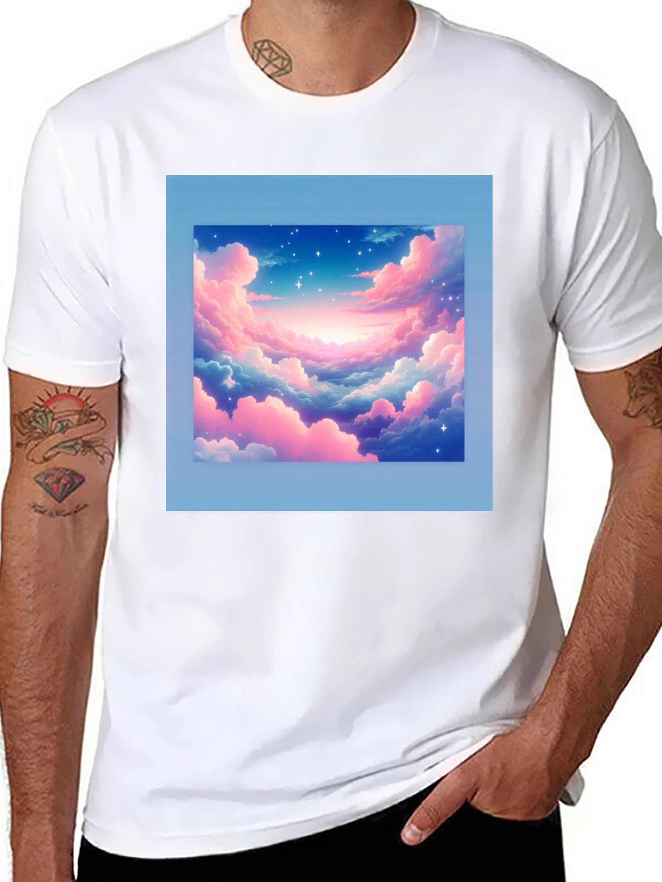 Black Dreamy Clouds Graphic Tee - Soft Black Cotton T-Shirt view 8